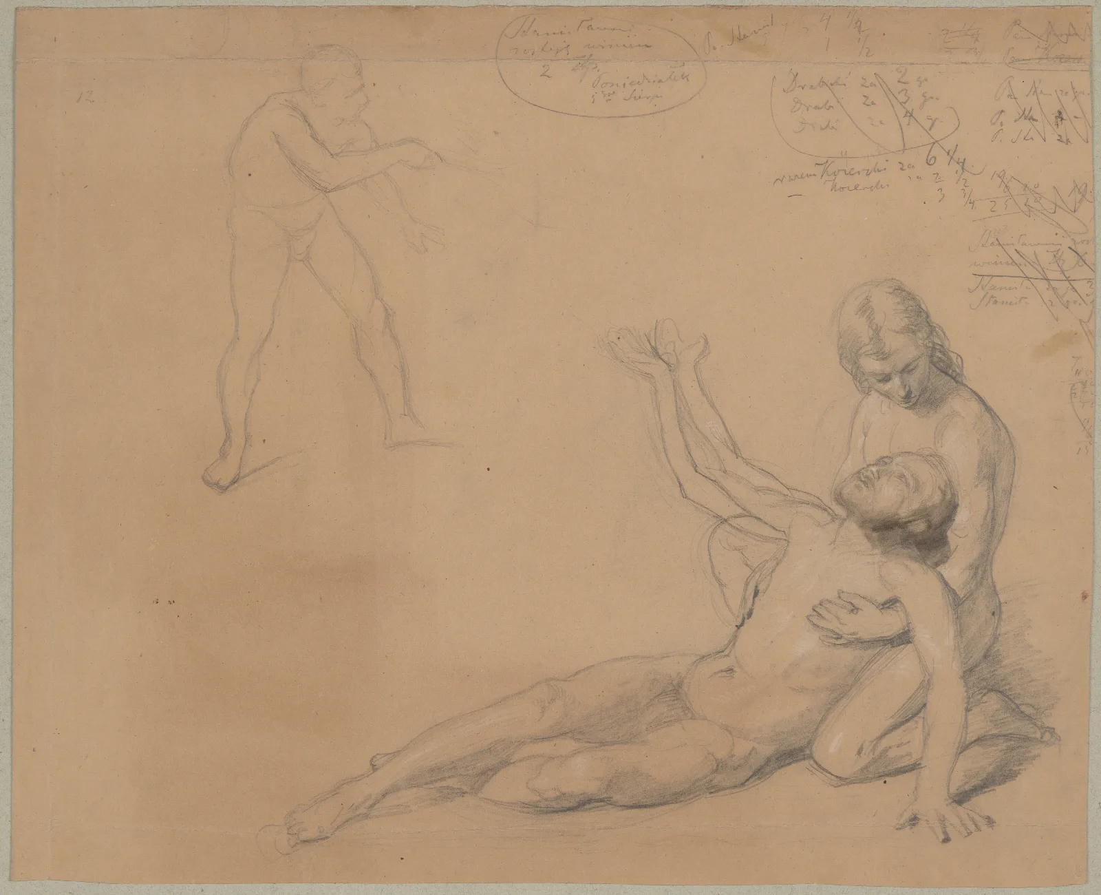 Studies Of Nude Males To The Painting Martyrdom Of St Josaphat Kuntsevych 2 Wall Art by Józef Simmler - Canvas Print