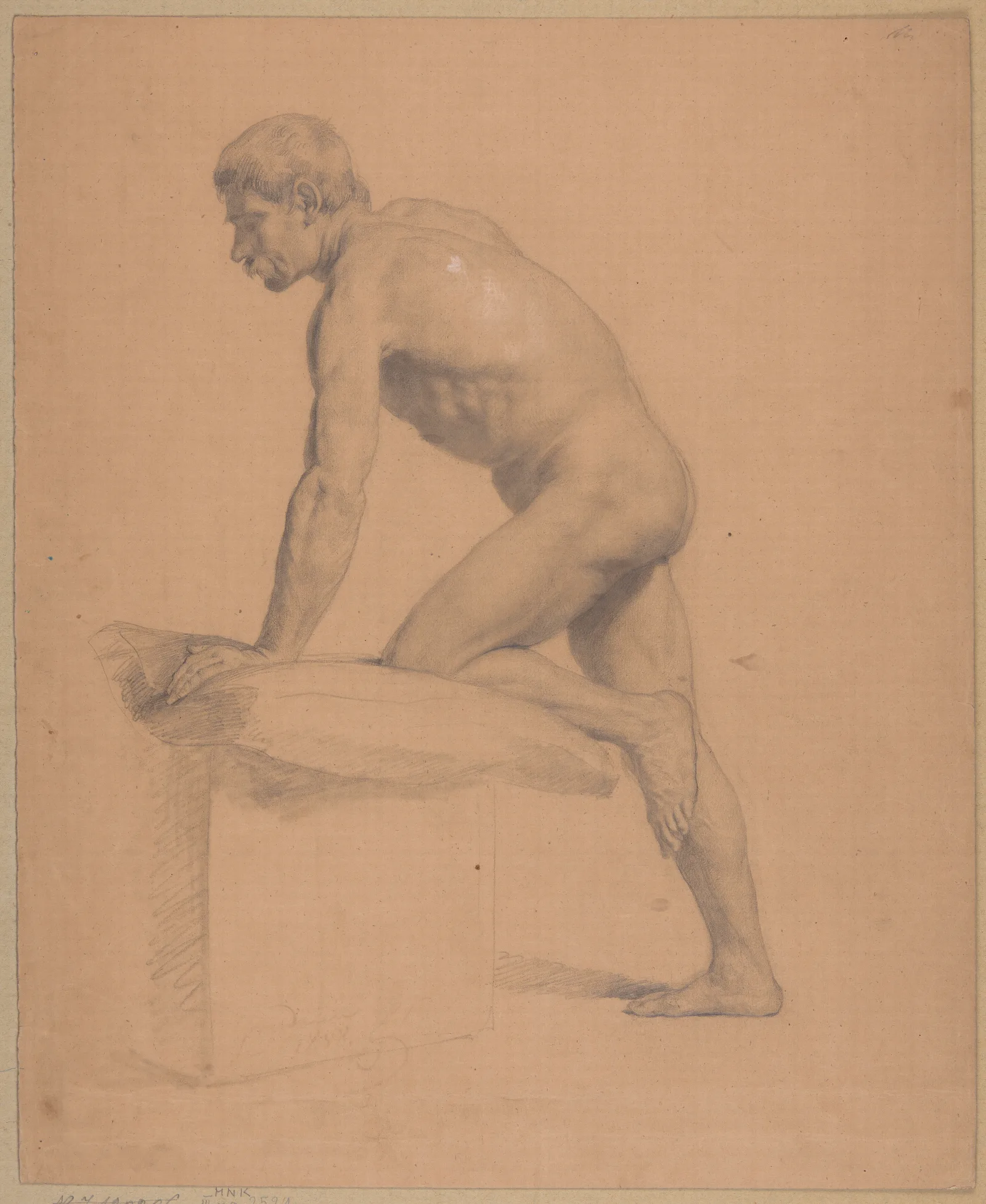 Study Of A Nude Male Wall Art by Józef Simmler - Canvas Print