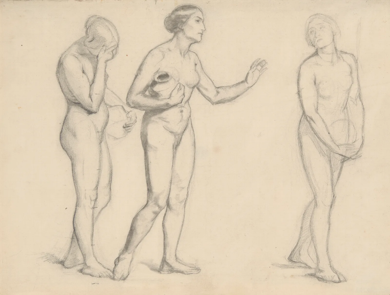 Study Of Female Nudes To Figures Of Three Marys For The Painting Three Marys Wall Art by Józef Simmler - Canvas Print