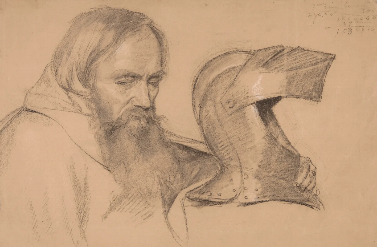 Study Of Monk Bust And Visor Wall Art by Józef Simmler - Canvas Print