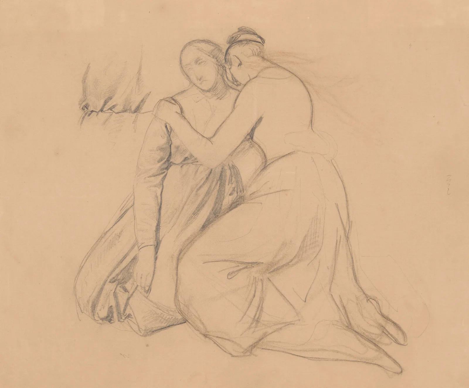 Study Of The Figure To The Group Of The Virgin Mary And Mary Magdalene To The Painting Entombment Wall Art by Józef Simmler - Canvas Print