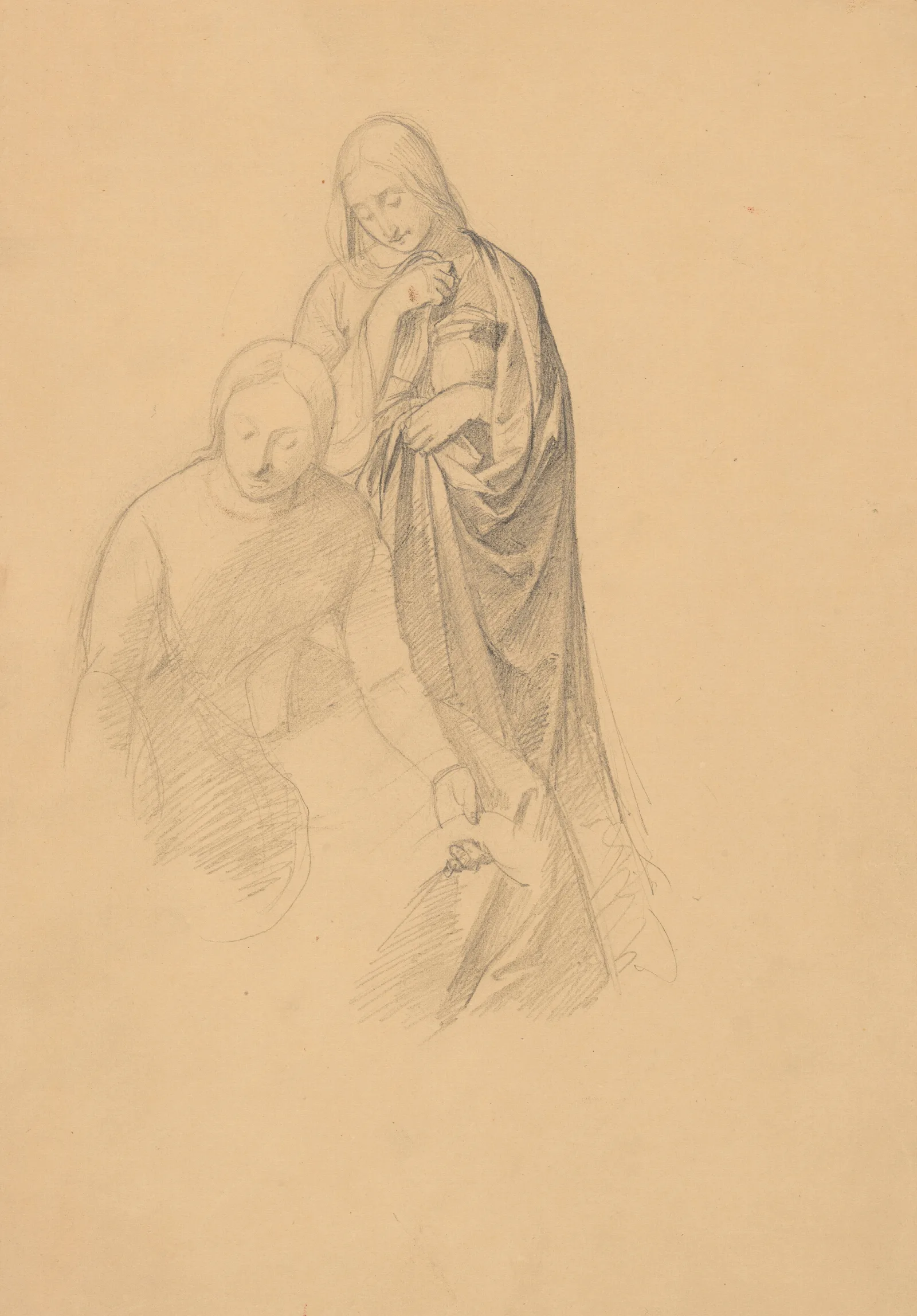 Study Of Two Women To The Painting Entombment Variant Wall Art by Józef Simmler - Canvas Print