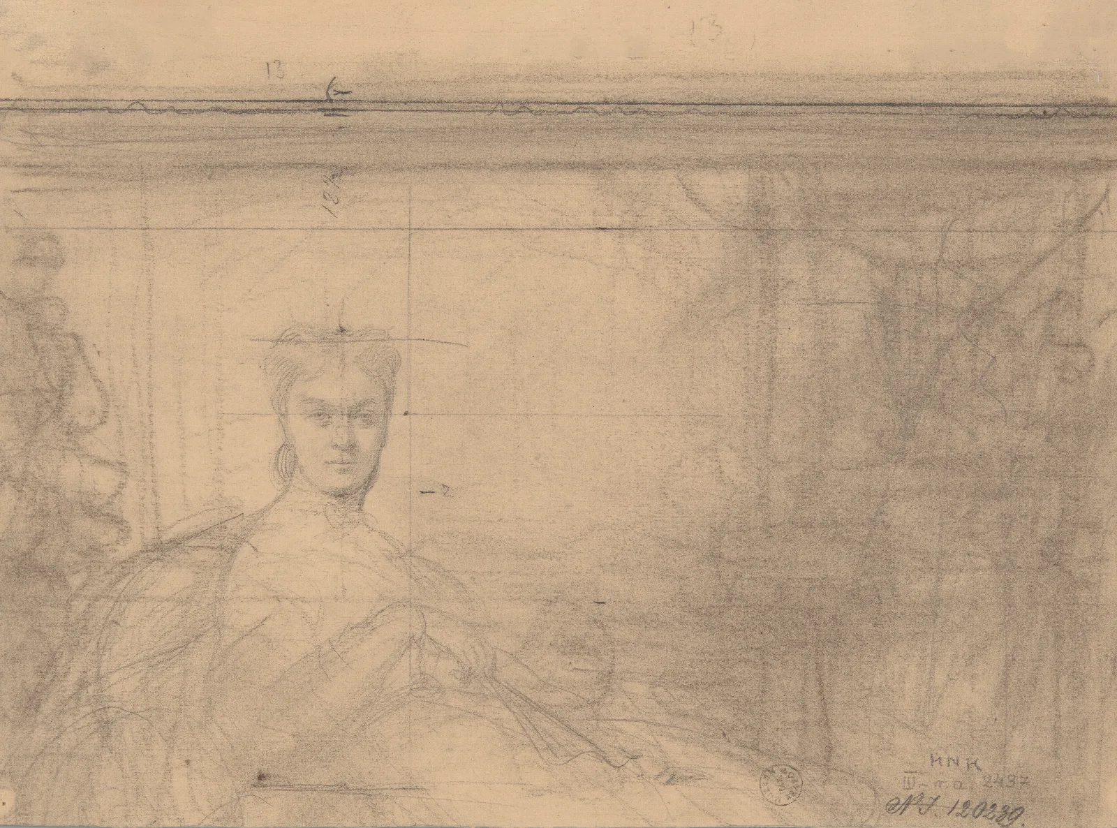 The Upper Part Of The Sketch To The Portrait Of Emilia Wlodkowska Wall Art by Józef Simmler - Canvas Print