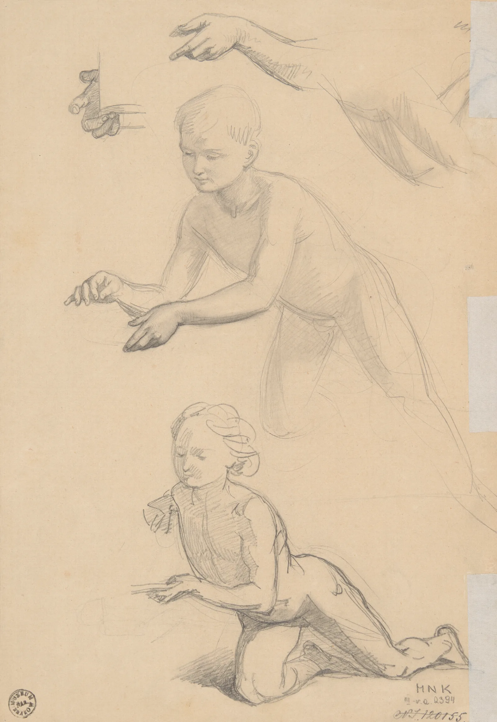 Two Sketches Of A Nude Boy Wall Art by Józef Simmler - Canvas Print
