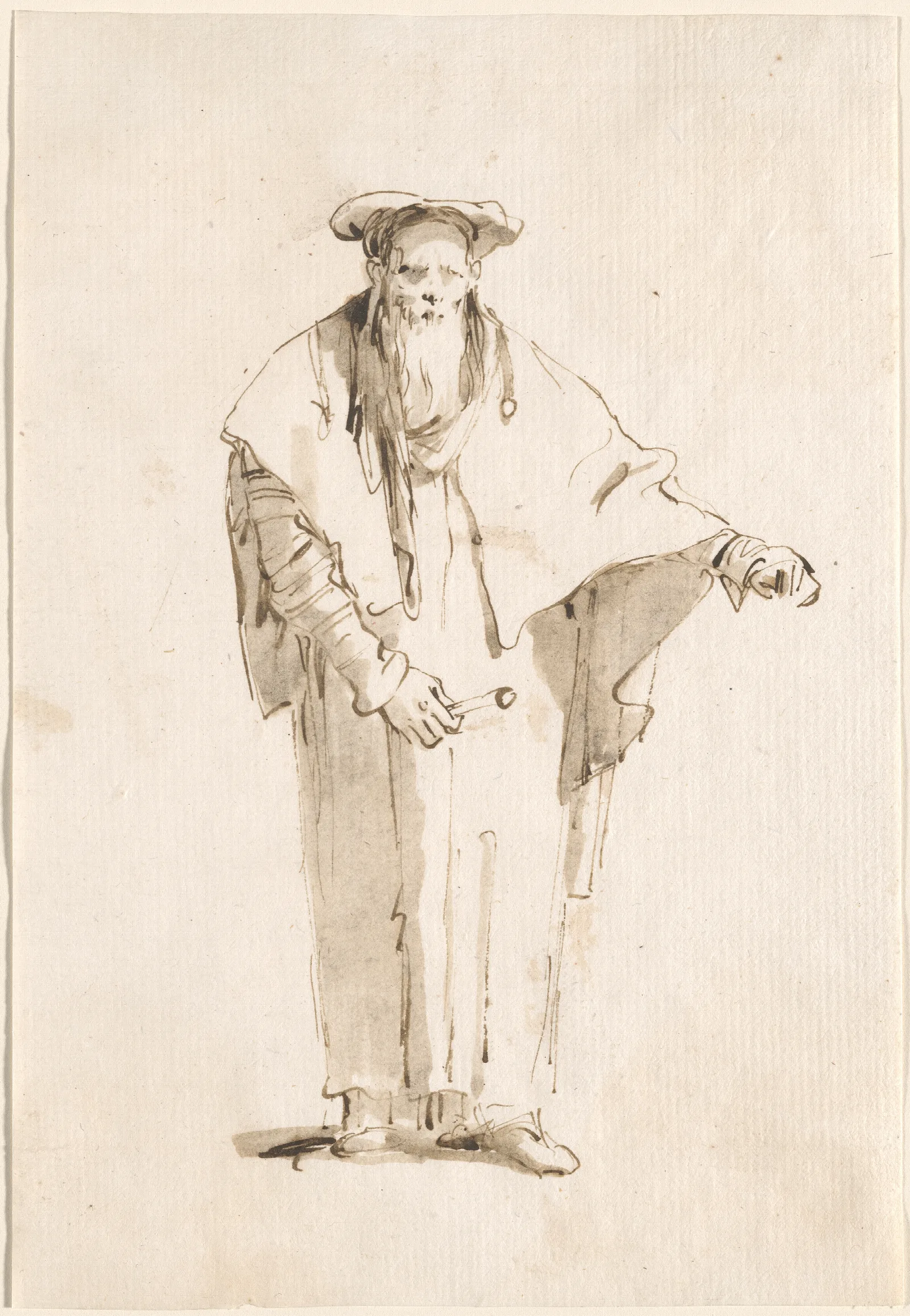 A Standing Oriental Holding A Rod Wall Art by Giovanni Battista Tiepolo - Canvas Print
