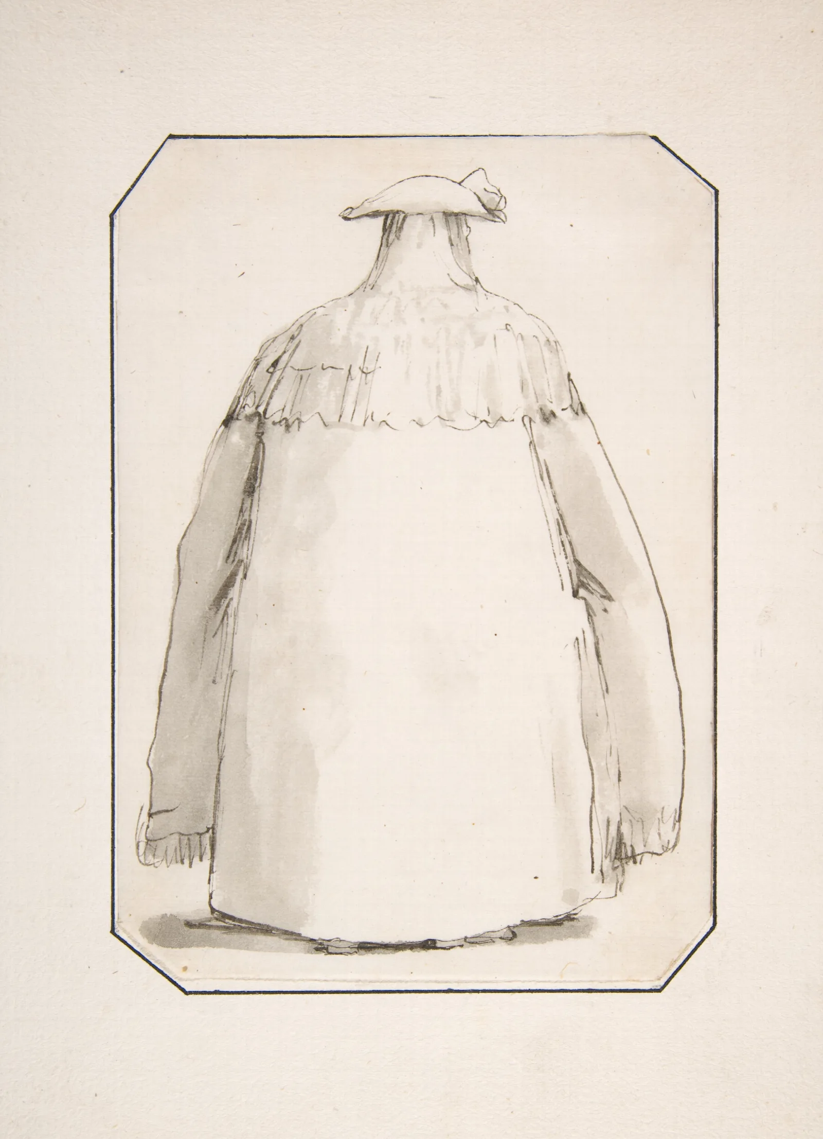 Caricature Of A Fat Person Wearing A Long Cloak And A Tricorne Seen From Behind Wall Art by Giovanni Battista Tiepolo - Canvas Print