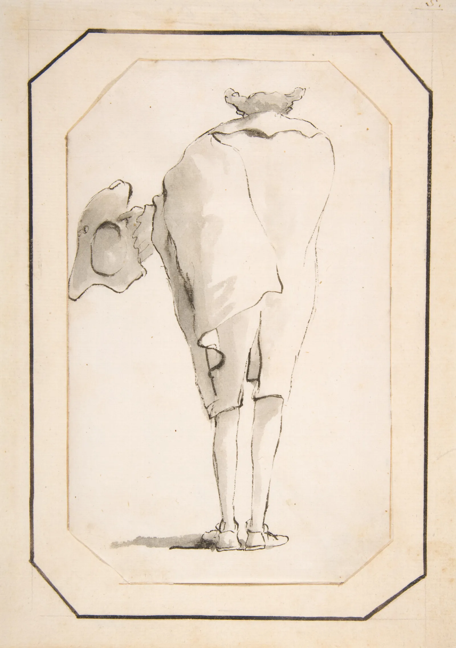Caricature Of A Man Holding A Tricorne Seen From Behind Wall Art by Giovanni Battista Tiepolo - Canvas Print