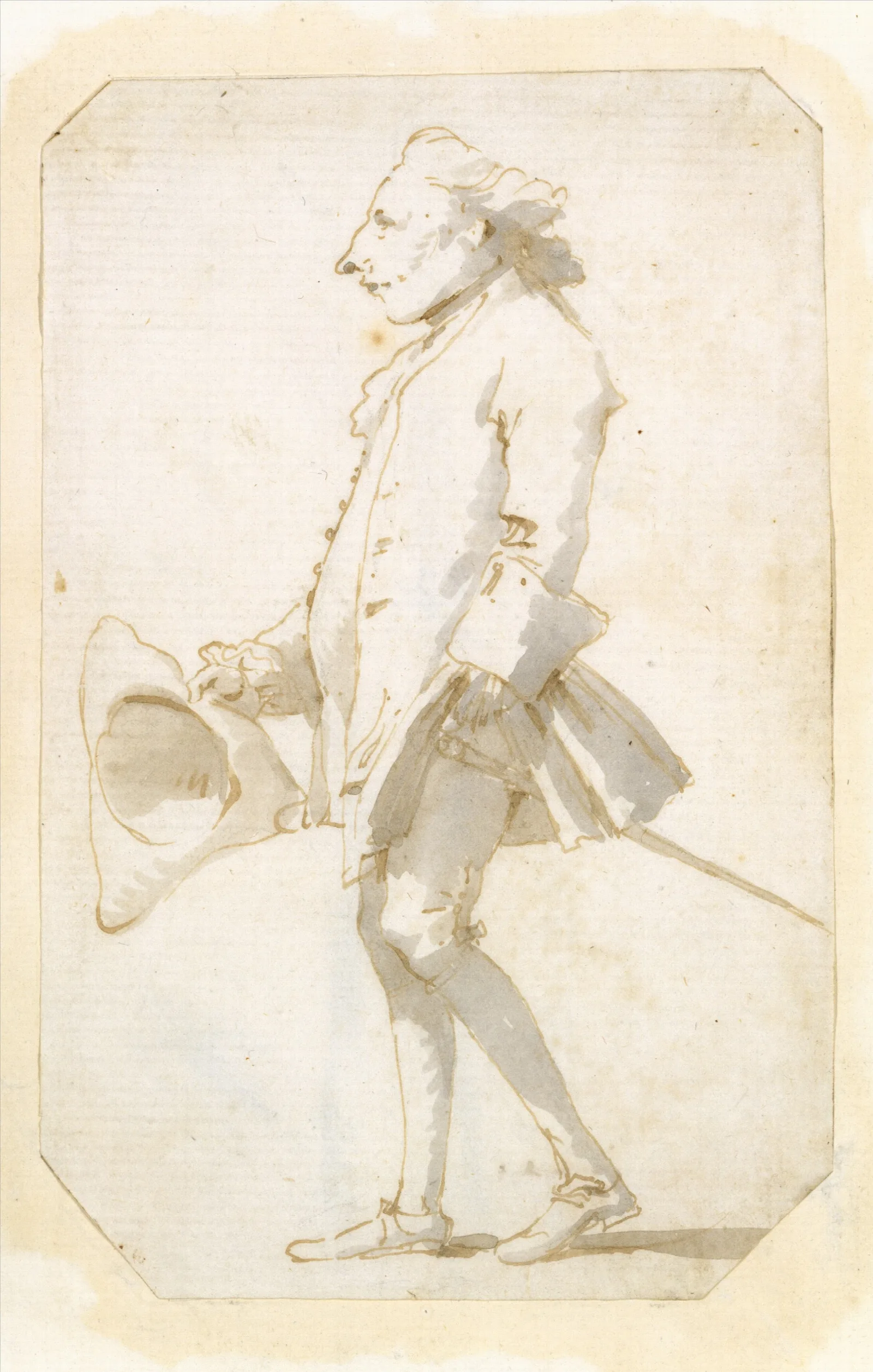 Caricature Of A Man Holding A Tricorne Walking To The Left Wall Art by Giovanni Battista Tiepolo - Canvas Print