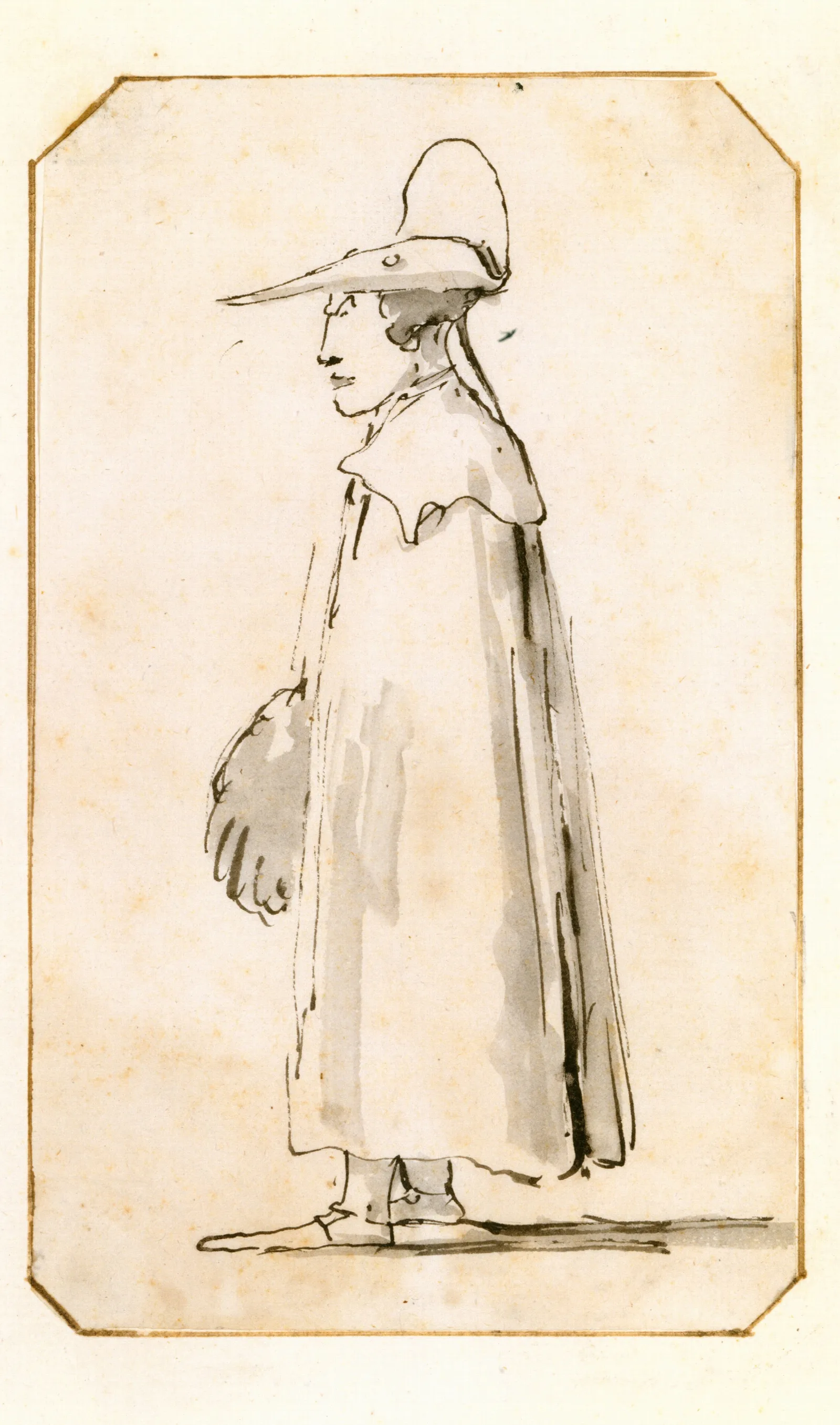 Caricature Of A Man In A Long Cloak Standing In Profile To The Left Wall Art by Giovanni Battista Tiepolo - Canvas Print