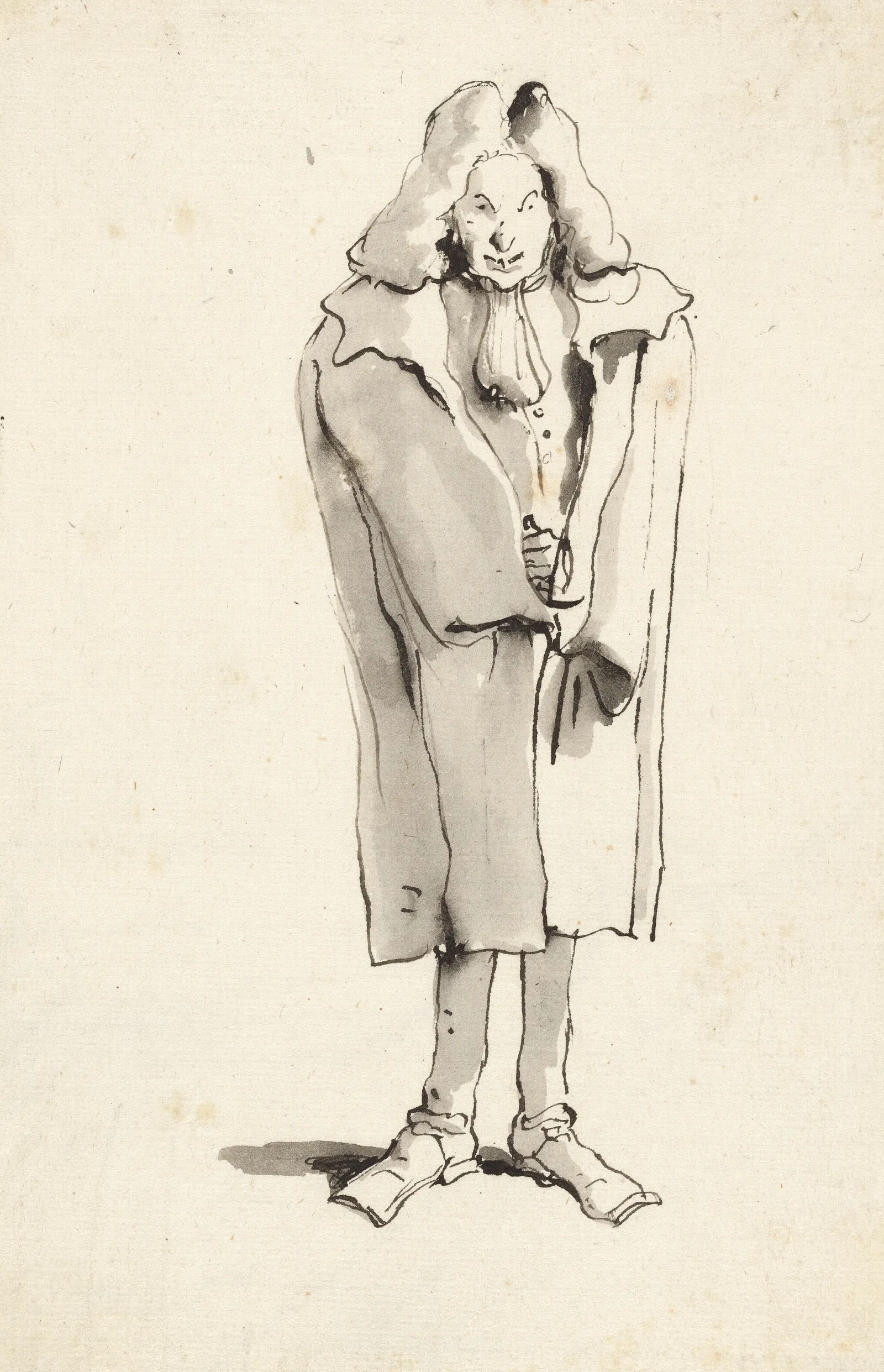 Caricature Of A Man Wearing An Overcoat Wall Art by Giovanni Battista Tiepolo - Canvas Print