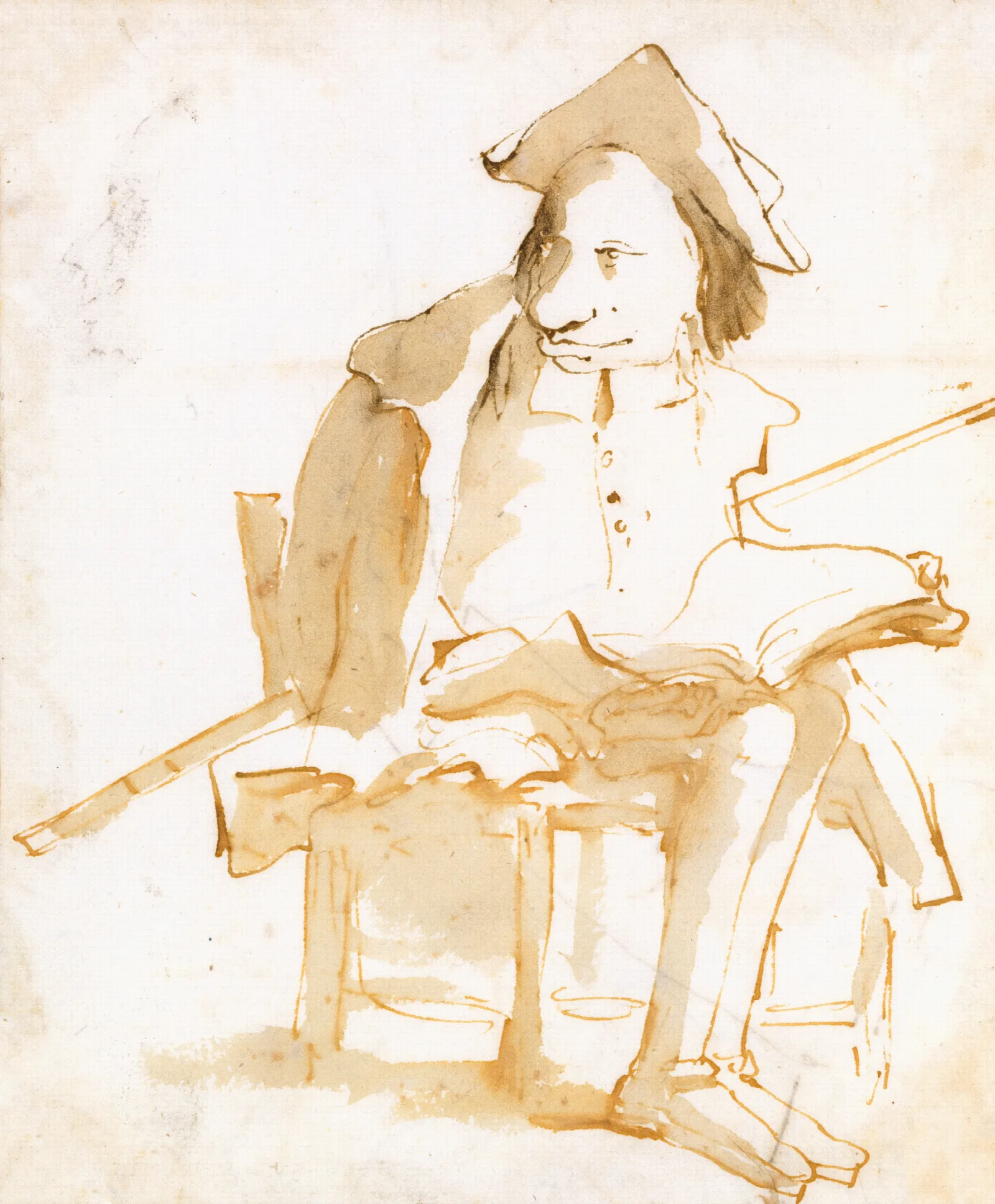 Caricature Of A Seated Man With A Book And A Cane Wall Art by Giovanni Battista Tiepolo - Canvas Print