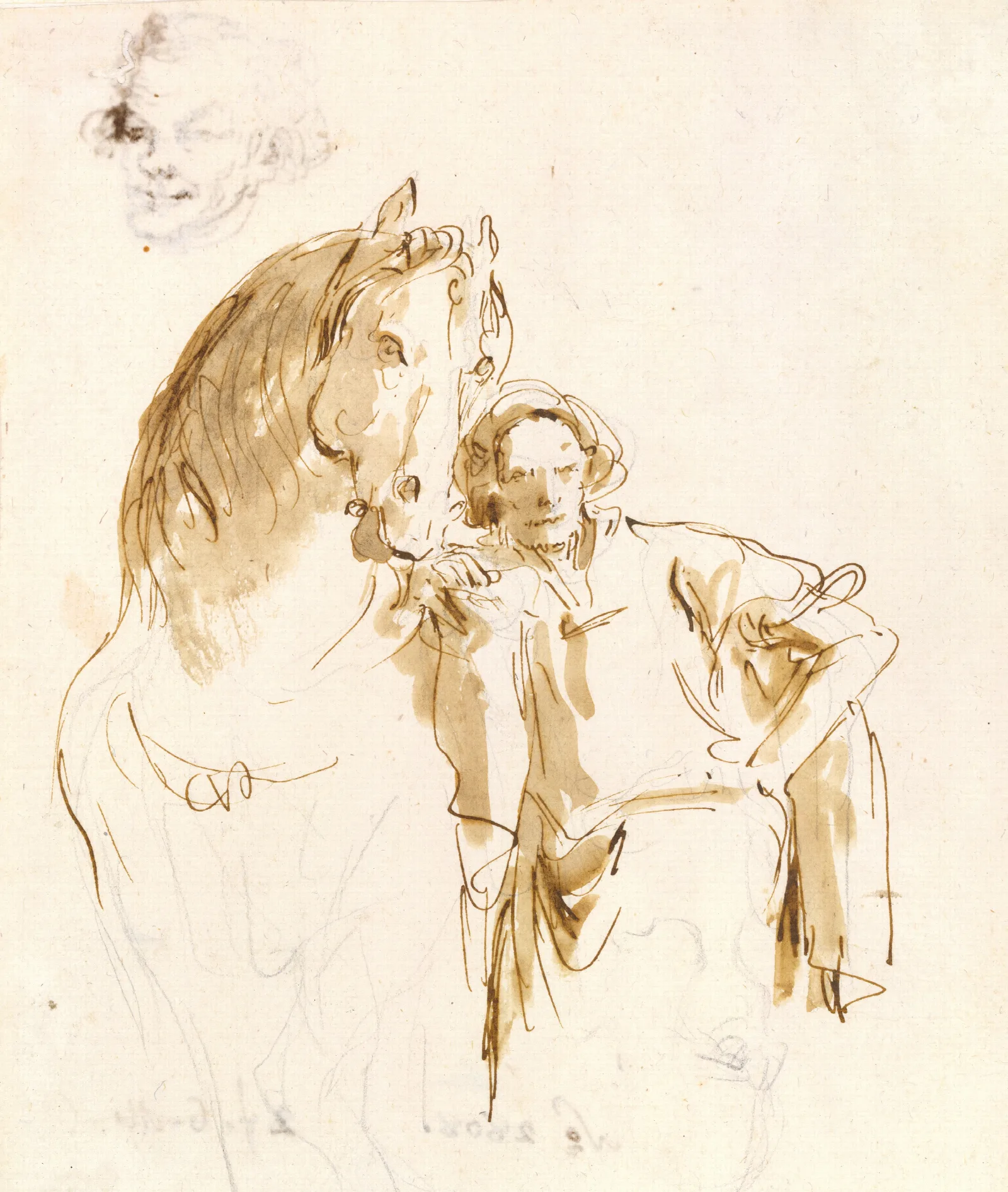Man Leaning Against A Horse Wall Art by Giovanni Battista Tiepolo - Canvas Print