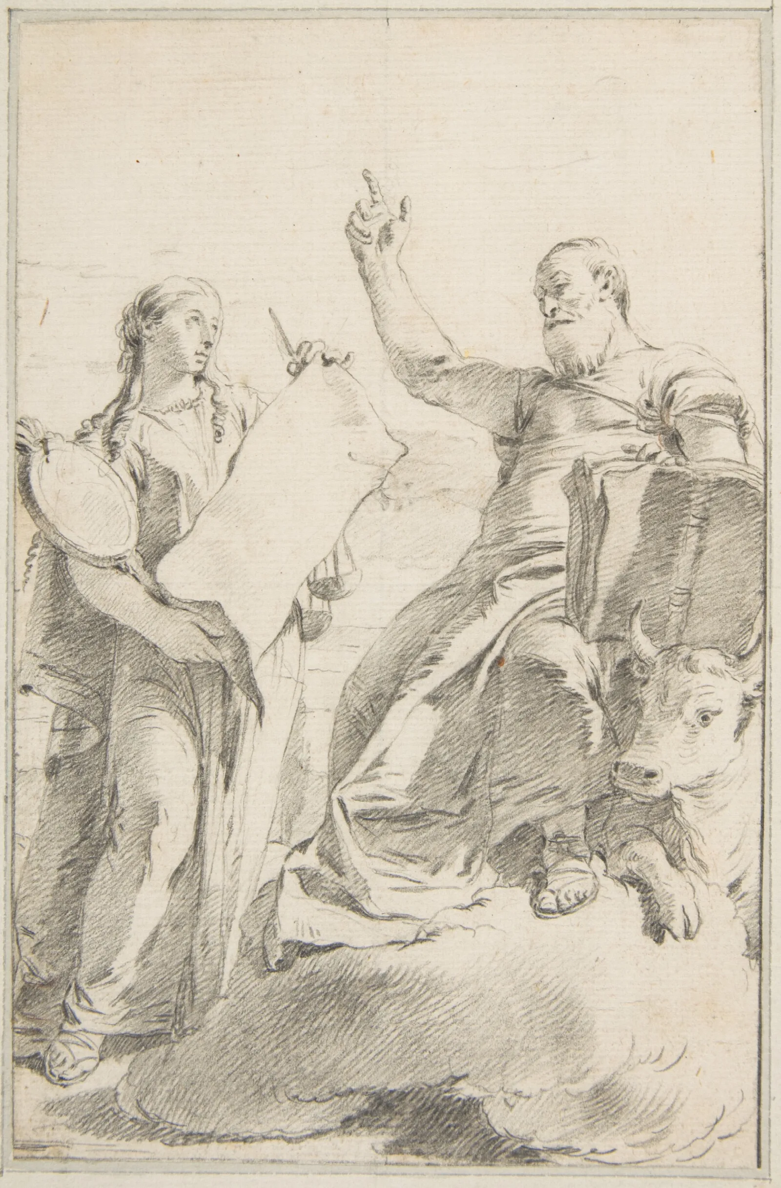 Saint Luke With A Female Allegorical Figure Wall Art by Giovanni Battista Tiepolo - Canvas Print