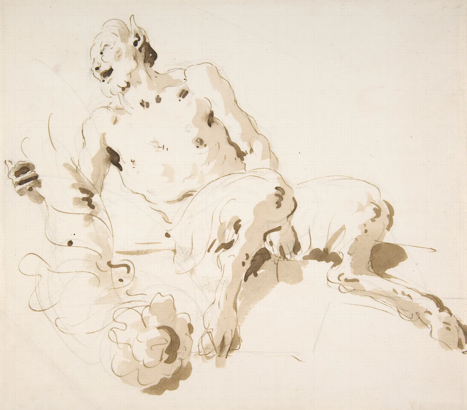 Seated Satyr Holding A Garland 2 Wall Art by Giovanni Battista Tiepolo - Canvas Print