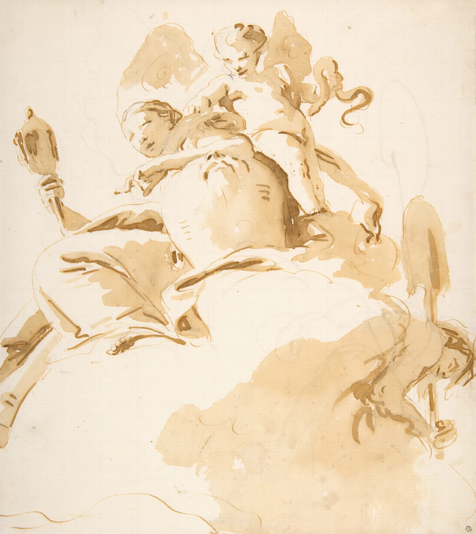 Seated Woman With A Winged Putto Wall Art by Giovanni Battista Tiepolo - Canvas Print