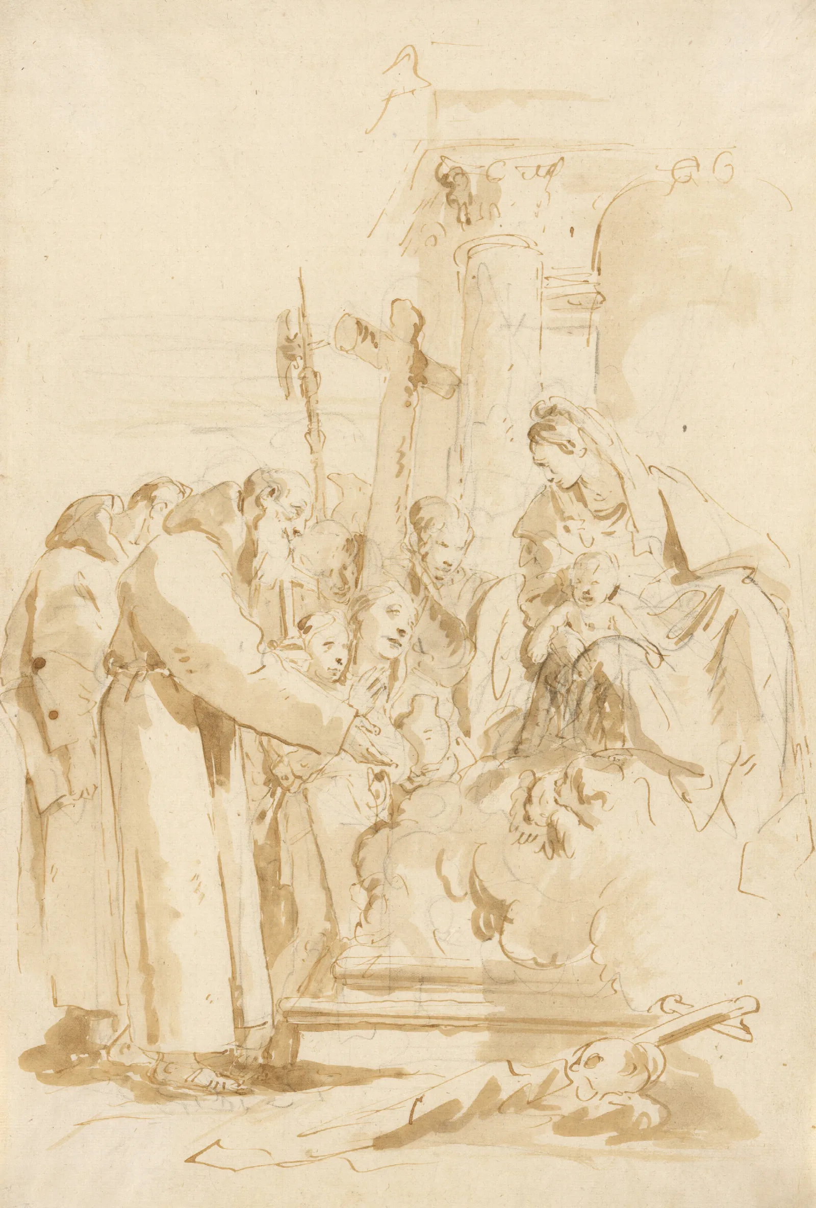 The Virgin And Child Adored By Monks And Others Wall Art by Giovanni Battista Tiepolo - Canvas Print