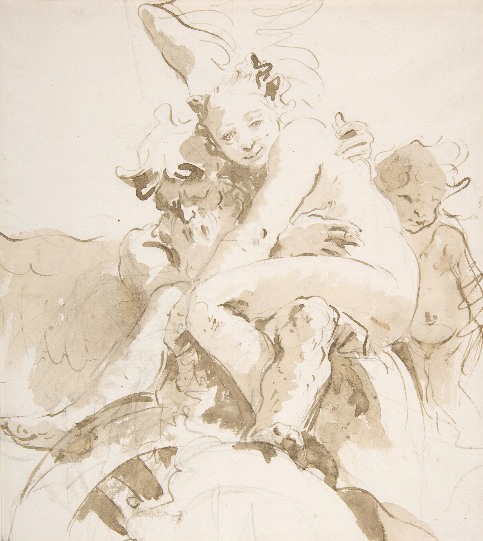 Time Holding A Nude Woman A Putto At Right Wall Art by Giovanni Battista Tiepolo - Canvas Print