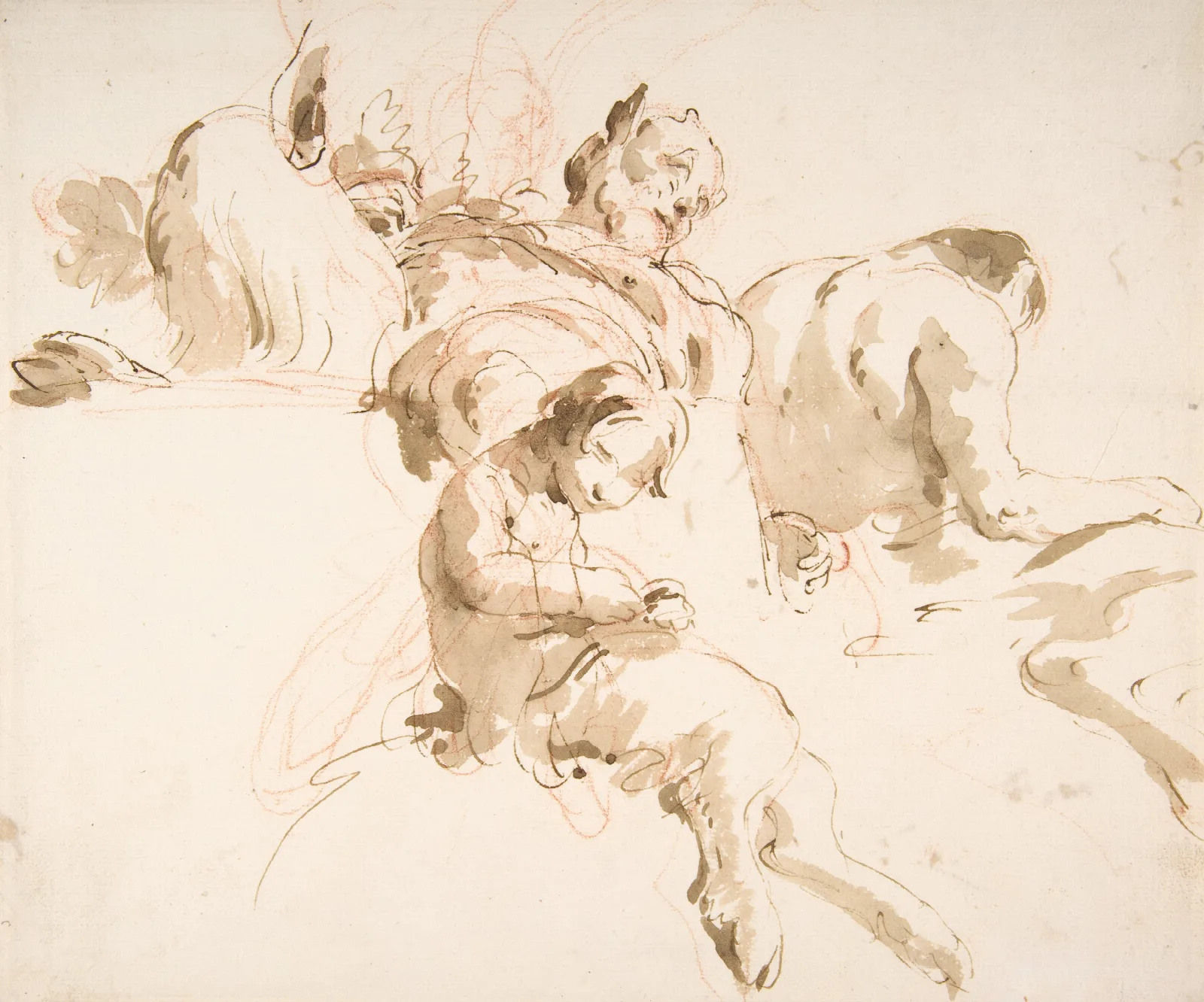 Two Seated Satyrs And A Child Satyr Wall Art by Giovanni Battista Tiepolo - Canvas Print