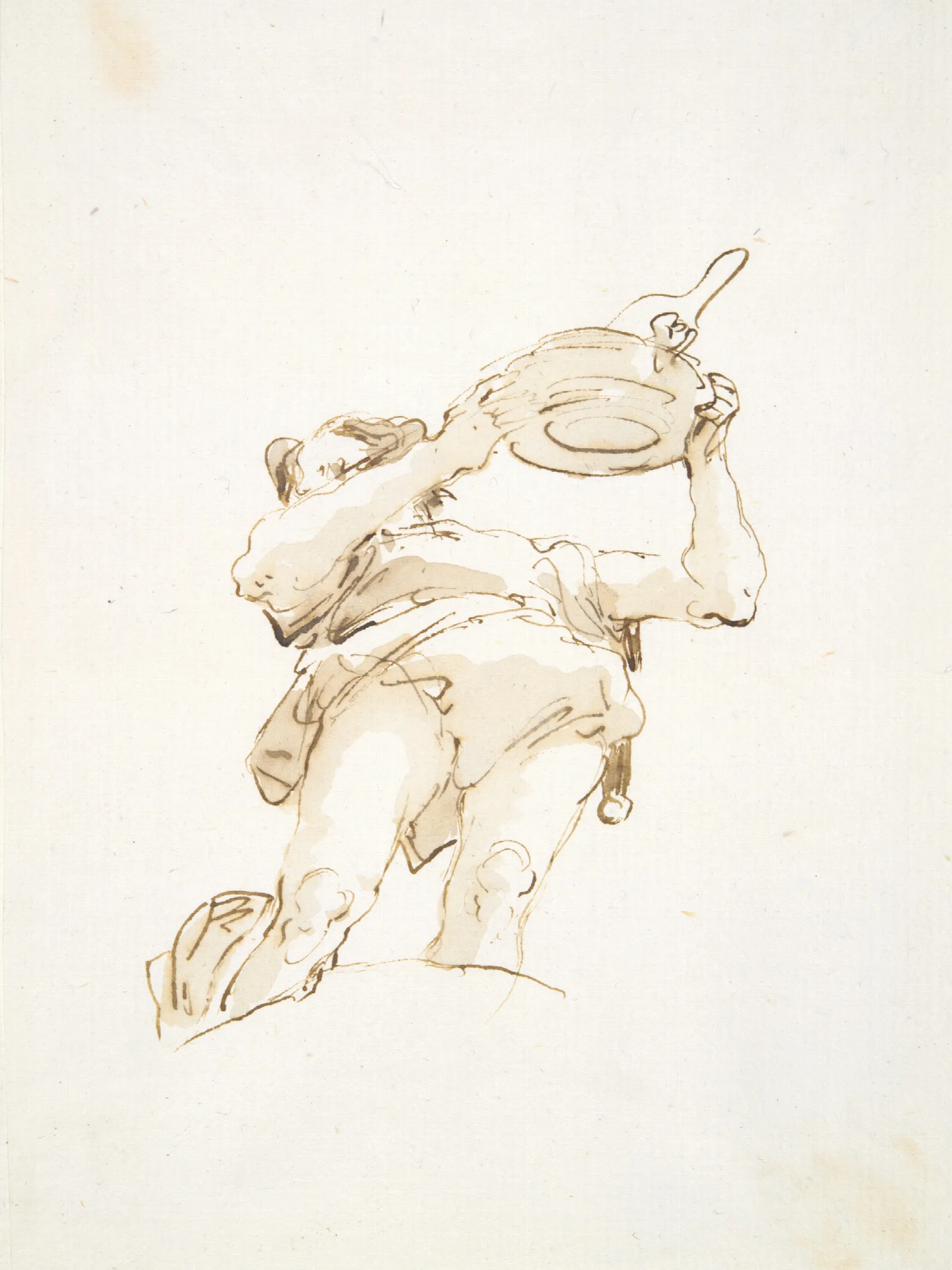 Male Figure Carrying A Tray With Fowl Seen From Below Wall Art by Giovanni Battista Tiepolo - Canvas Print