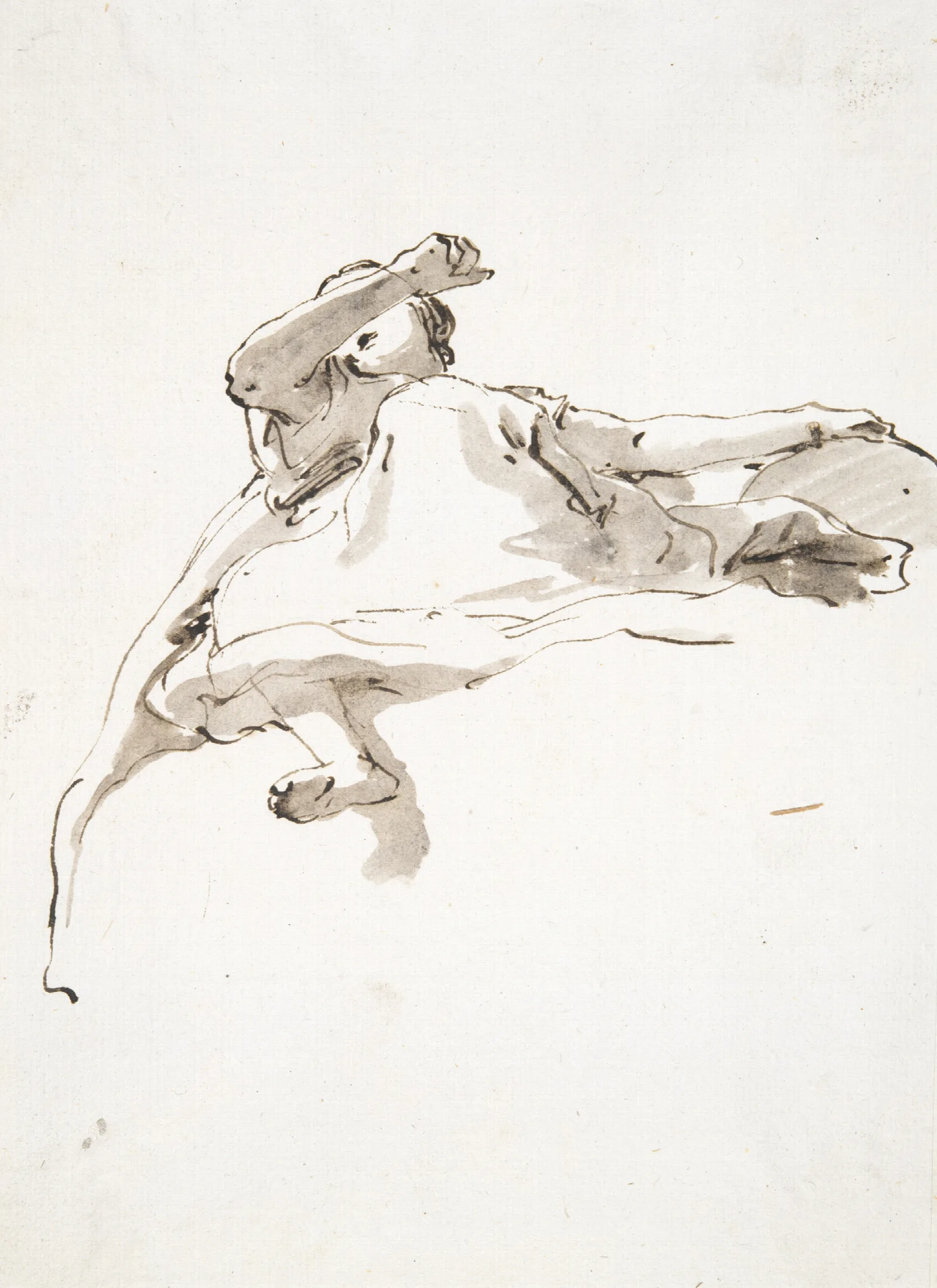 Reclining Female Figure Left Hand Resting On Globe Right Arm Raised In Front Of Face Seen From Below Wall Art by Giovanni Battista Tiepolo - Canvas Print