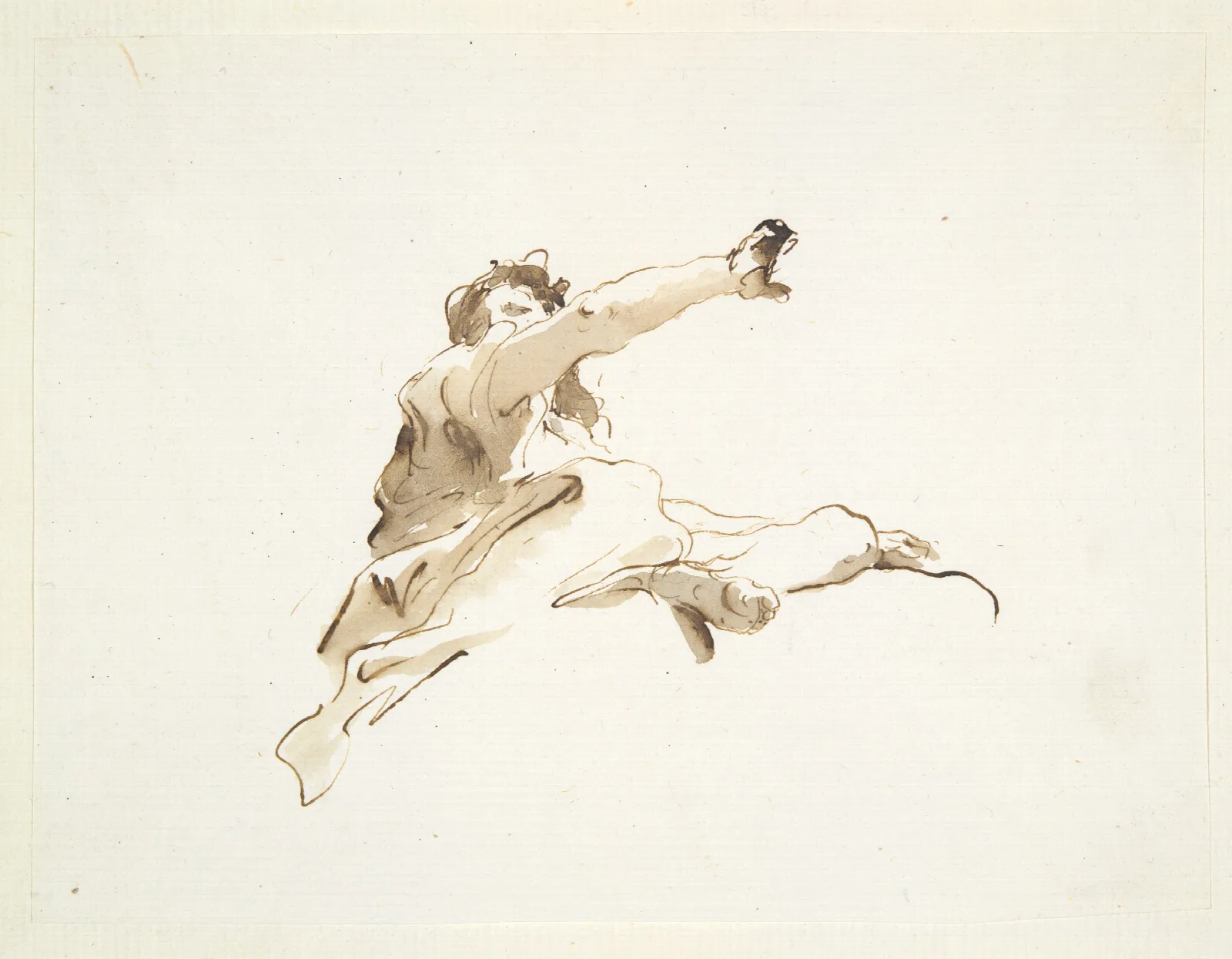 Seated Figure With Head Turned To The Left And Right Arm Raised Seen From Below Wall Art by Giovanni Battista Tiepolo - Canvas Print