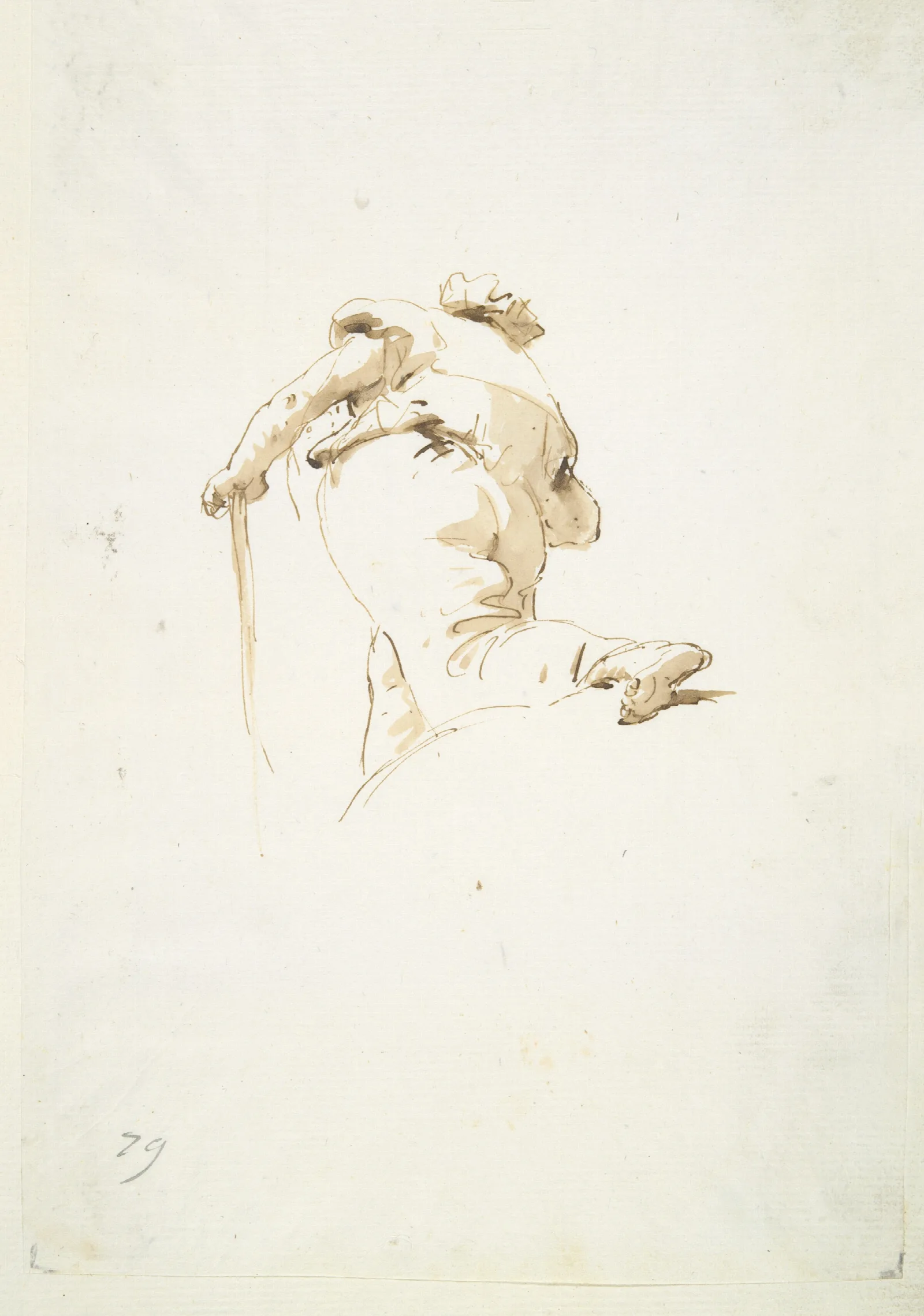 Walking Male Figure Seen Obliquely From Below Wall Art by Giovanni Battista Tiepolo - Canvas Print