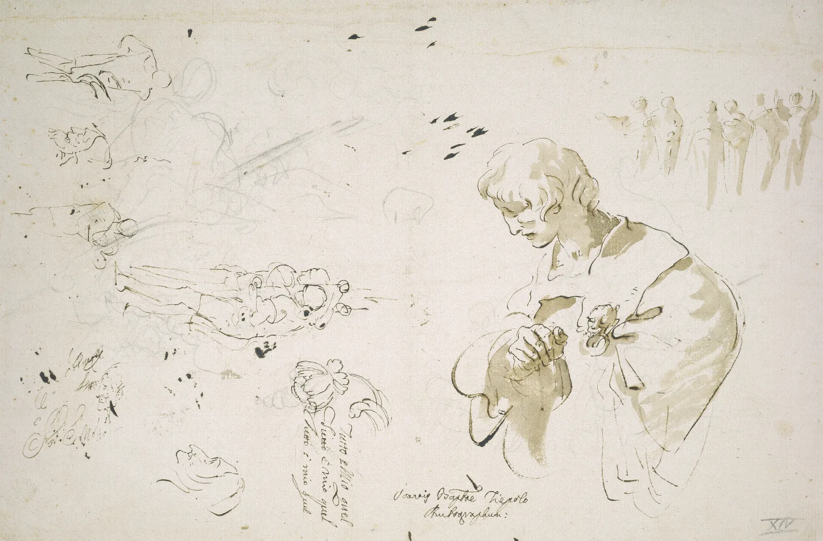 Study Sheet With A Young Man In Profile Looking Left Studies Of Figures And Heads Wall Art by Giovanni Battista Tiepolo - Canvas Print