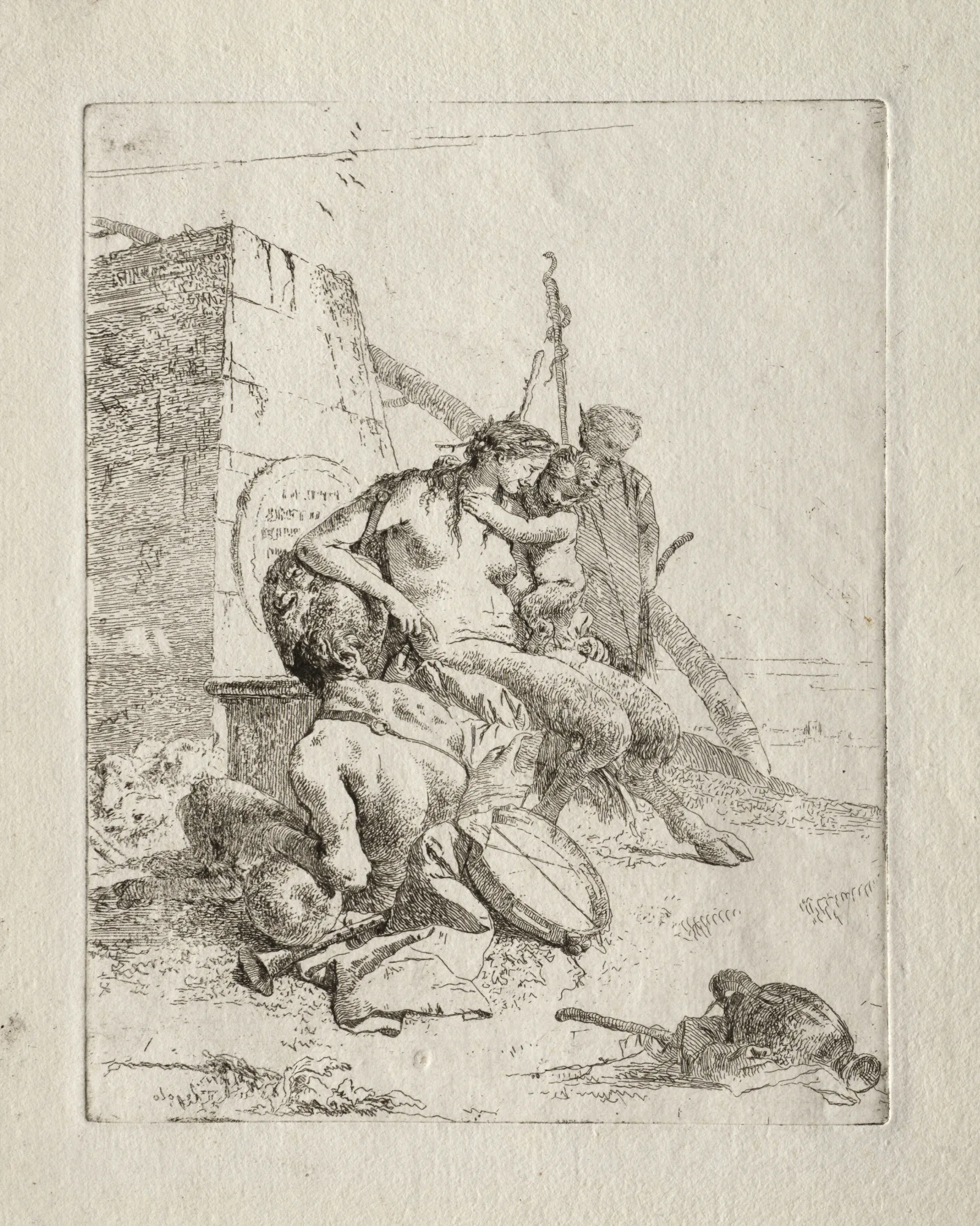 Scherzi Di Fantasia Satyr Family With The Obelisk Wall Art by Giovanni Battista Tiepolo - Canvas Print