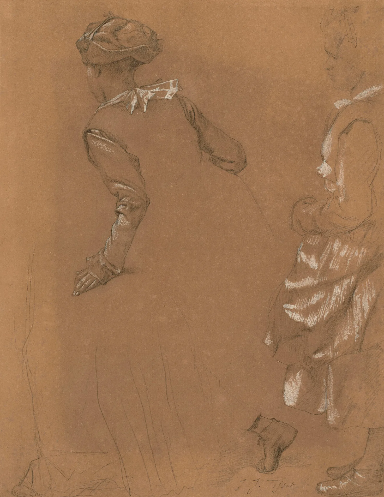 A Study Of Two Girls In North European 16th Century Dress Wall Art by James Tissot - Canvas Print