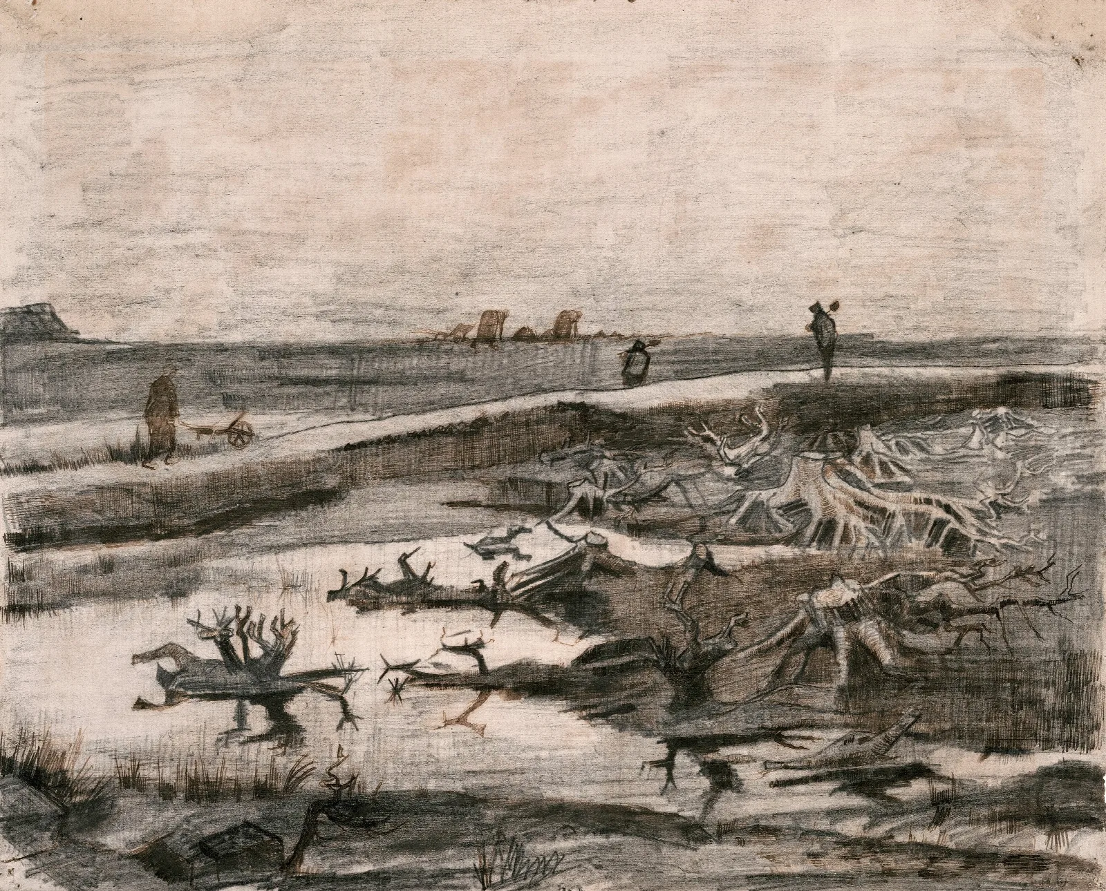 Landscape With Bog Trunks Travaux Aux Champs Wall Art by Vincent van Gogh - Canvas Print