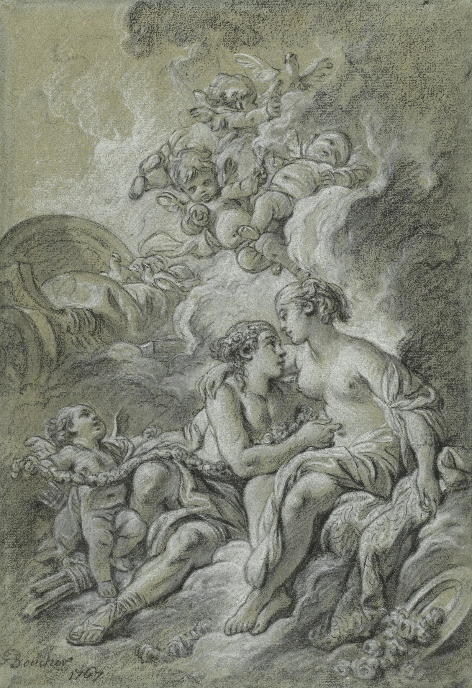 Venus Appuyee Sur Son Cher Adonis Wall Art by François Boucher - Canvas Print