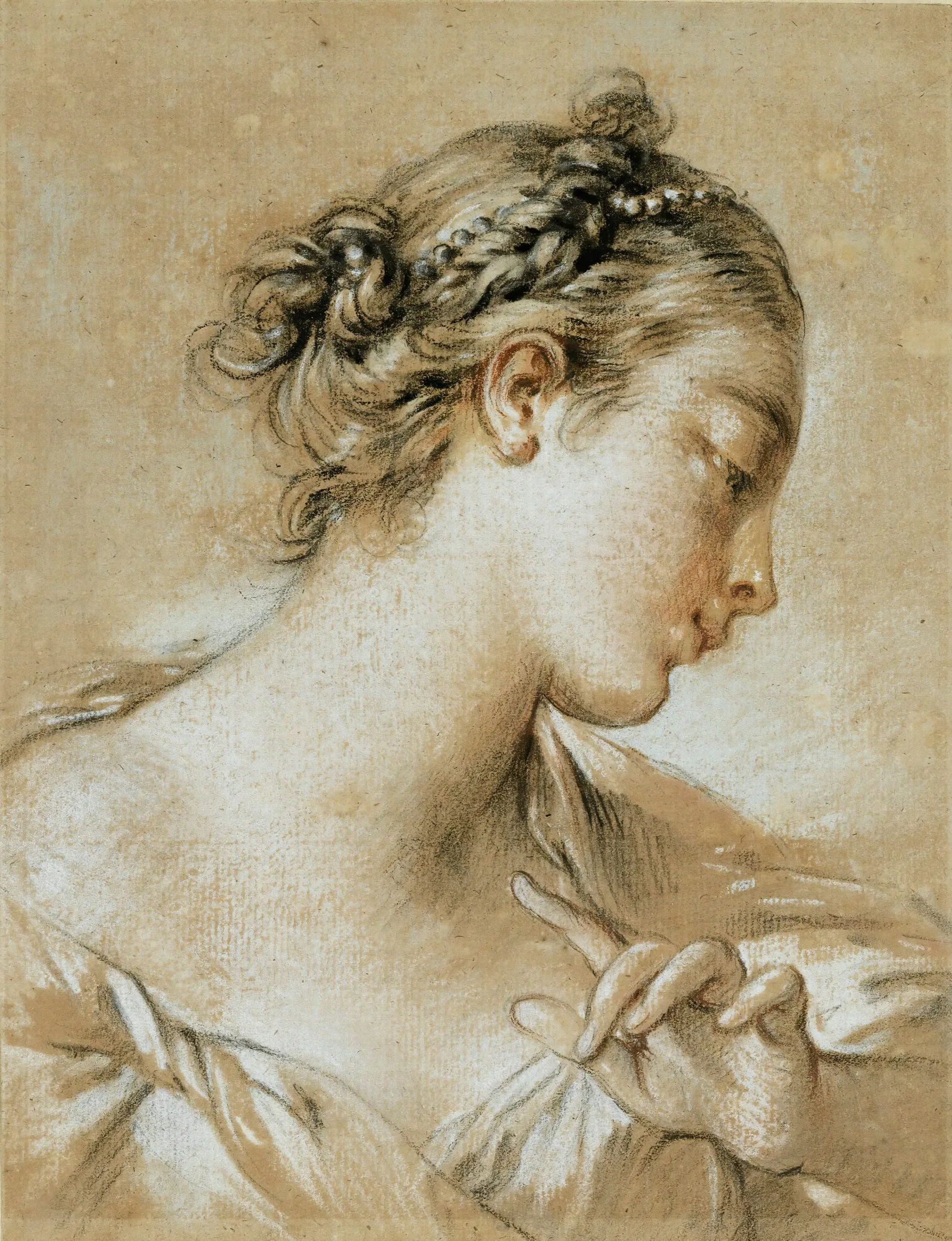 Study Of The Head Of A Young Girl With Pearls In Her Hair Wall Art by François Boucher - Canvas Print