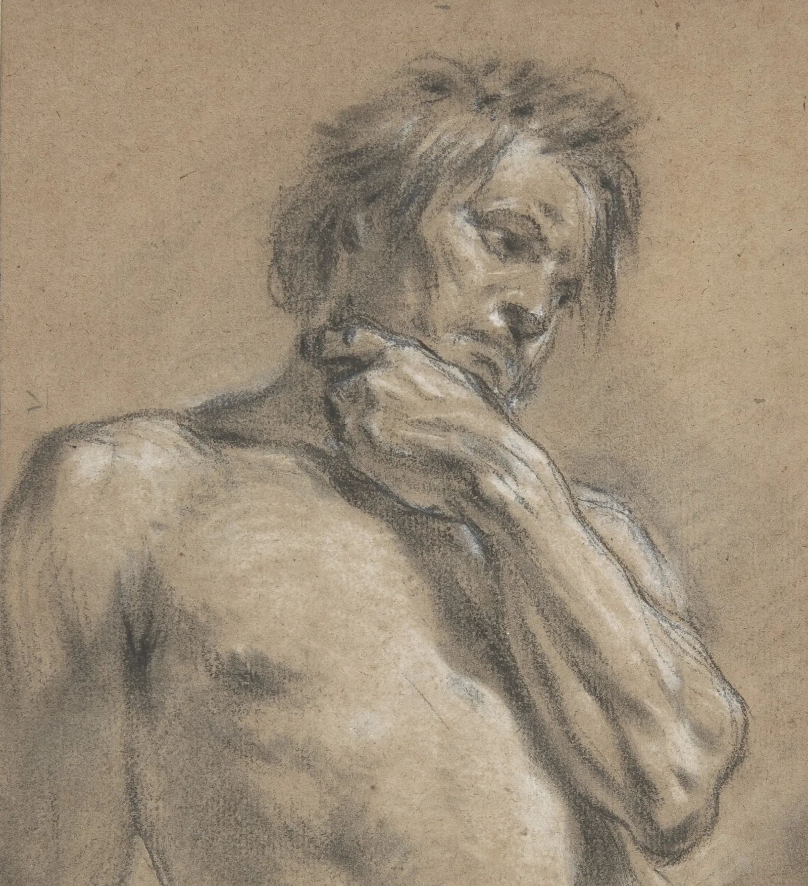 Half Length Study Of A Man Wall Art by François Boucher - Canvas Print