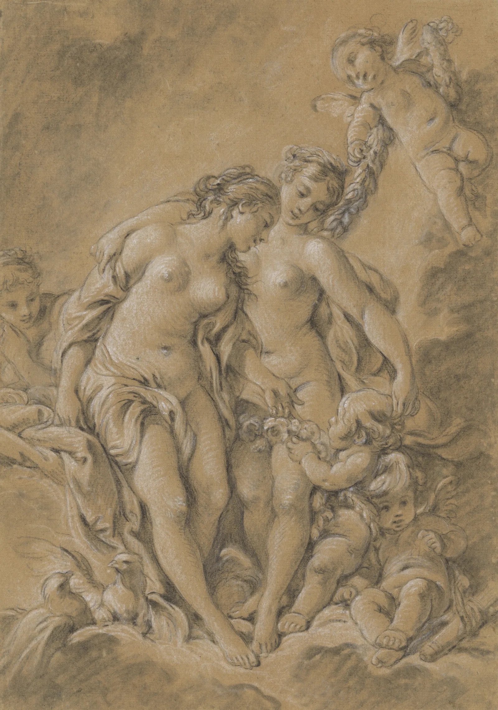 Nymphs And Cupids Wall Art by François Boucher - Canvas Print