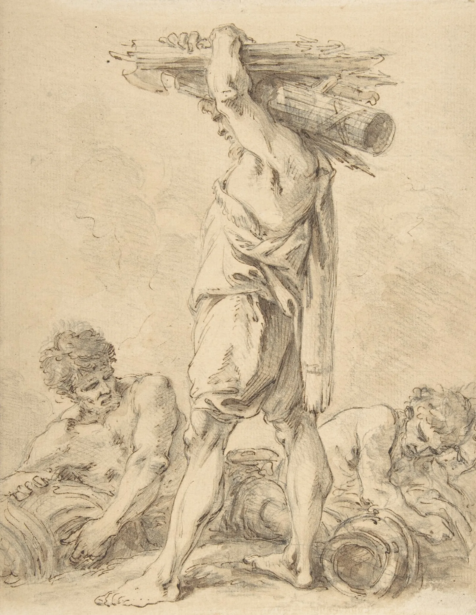 Standing Man Carrying Fasces And Arms Wall Art by François Boucher - Canvas Print