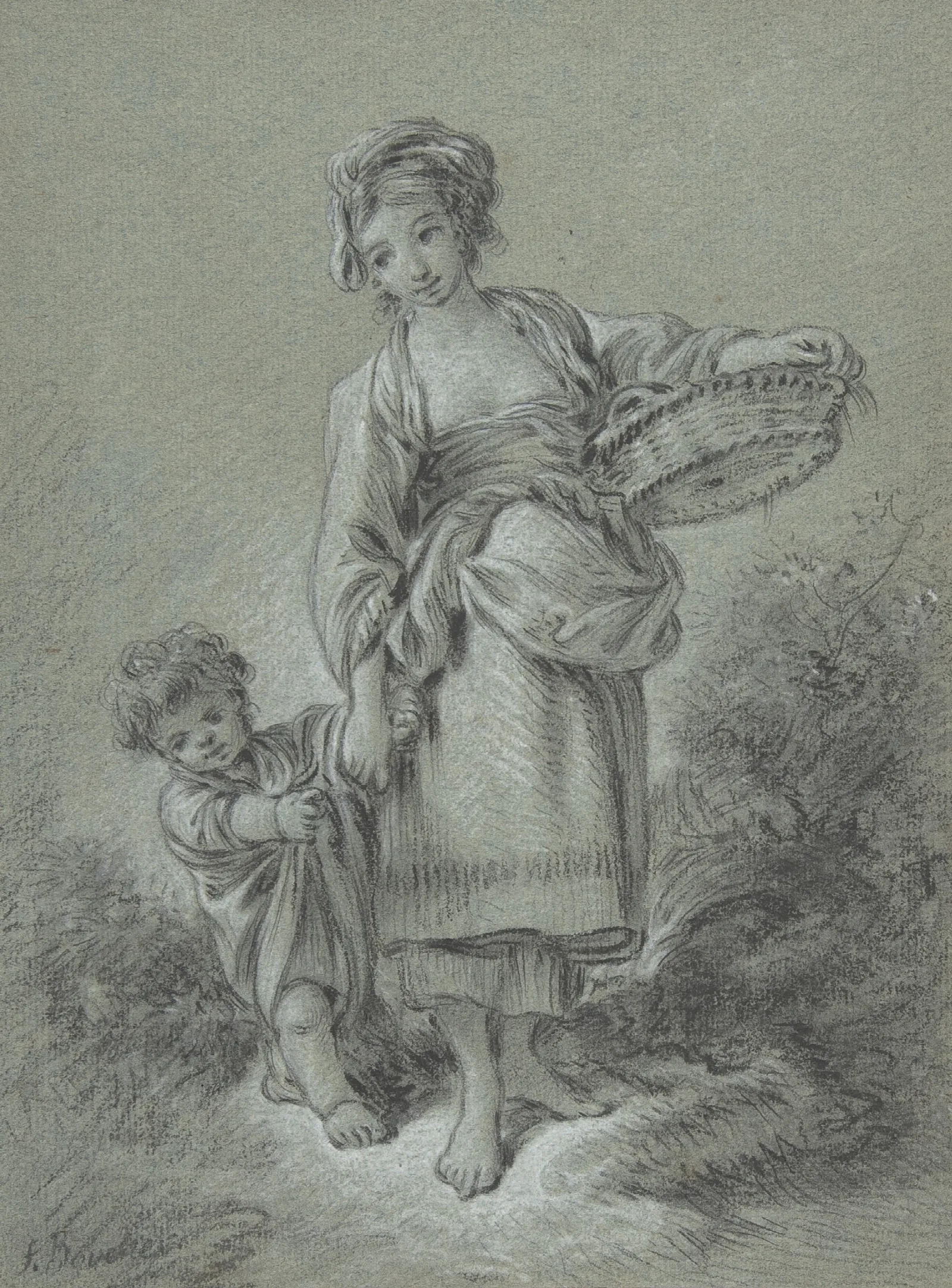 Woman And Boy Wall Art by François Boucher - Canvas Print