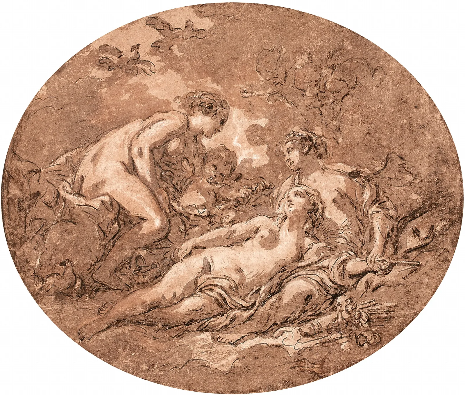 Les Trois Graces Et Lamour Wall Art by François Boucher - Canvas Print