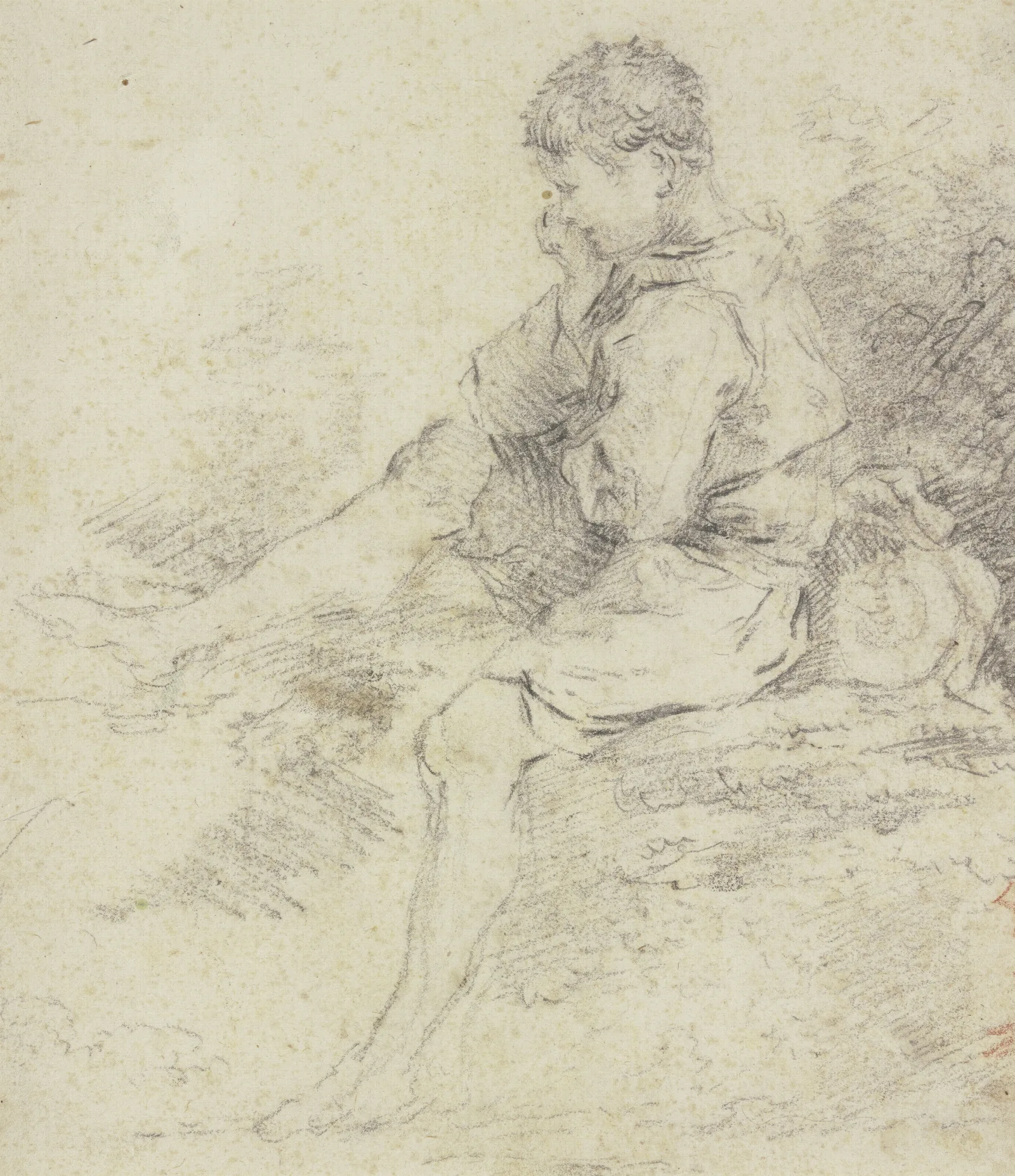 Sitzender Knabe Mit Blosen Beinen Wall Art by François Boucher - Canvas Print