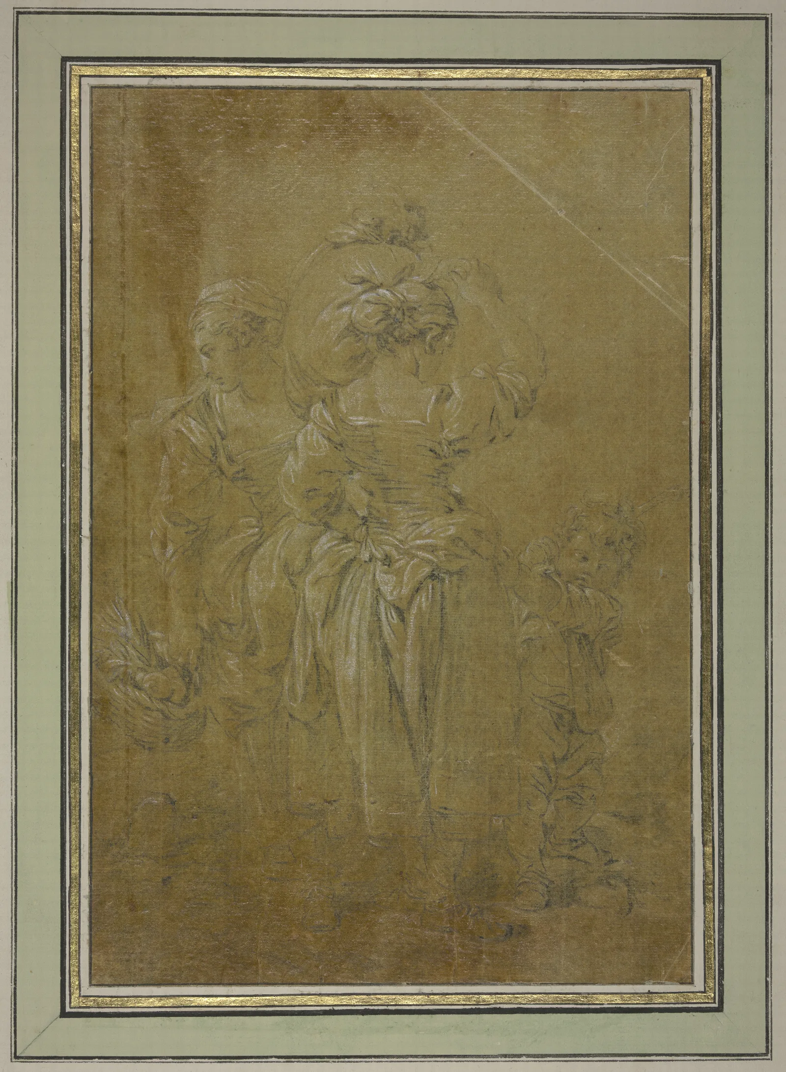 Zwei Bauerinnen Mit Zwei Knaben Wall Art by François Boucher - Canvas Print