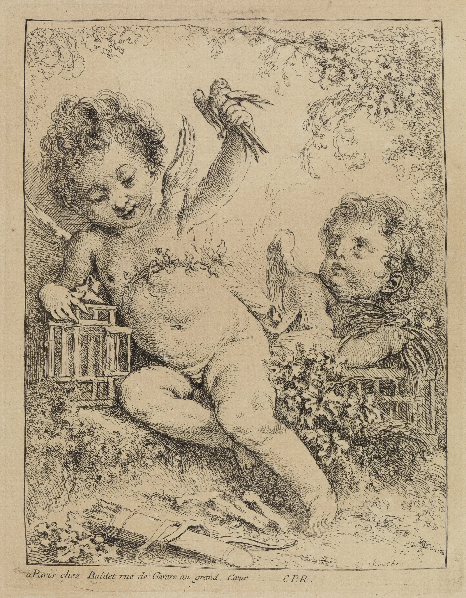 La Tourterelle Mise En Cage Wall Art by François Boucher - Canvas Print