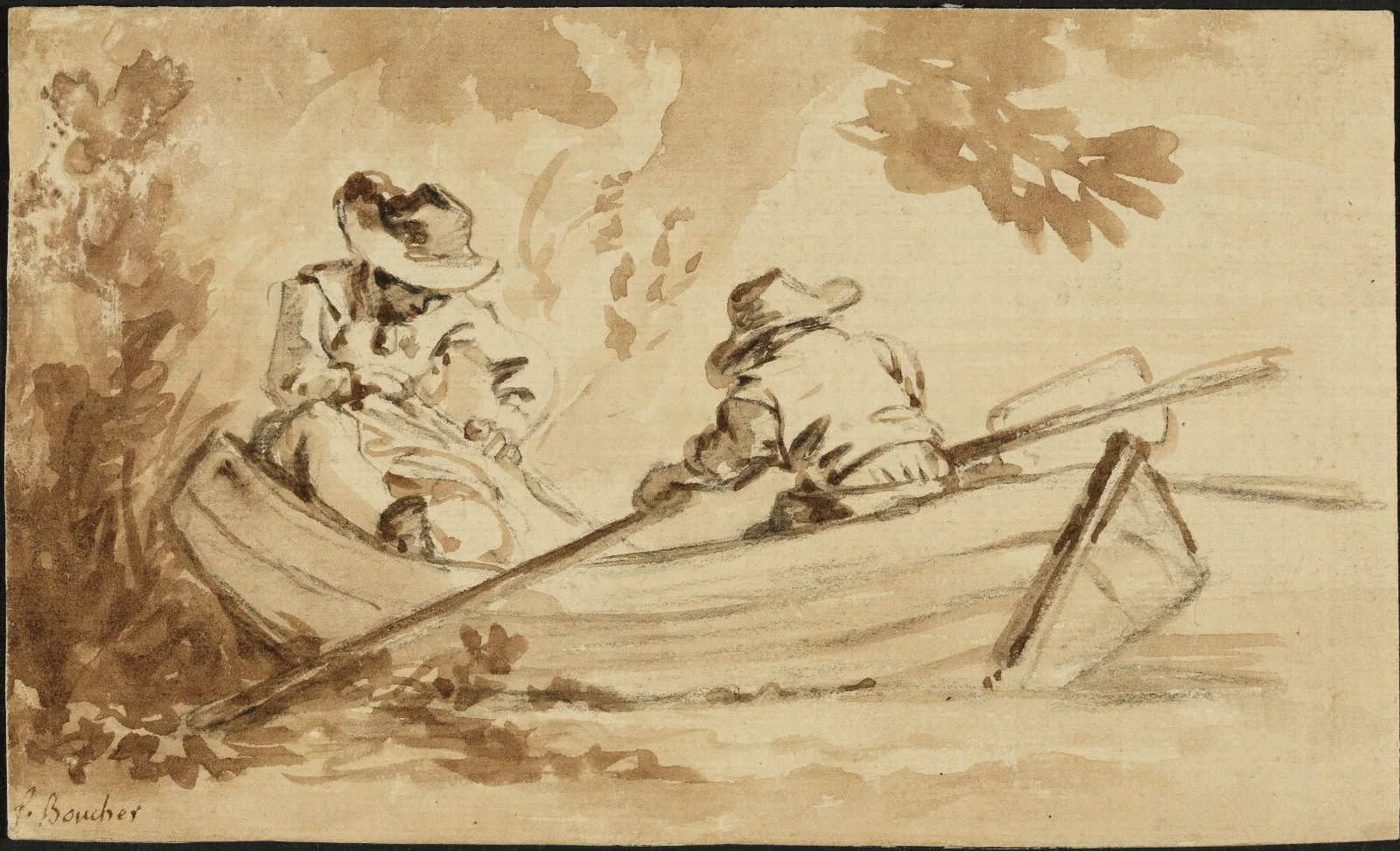 Zwei Manner Im Ruderboot Wall Art by François Boucher - Canvas Print