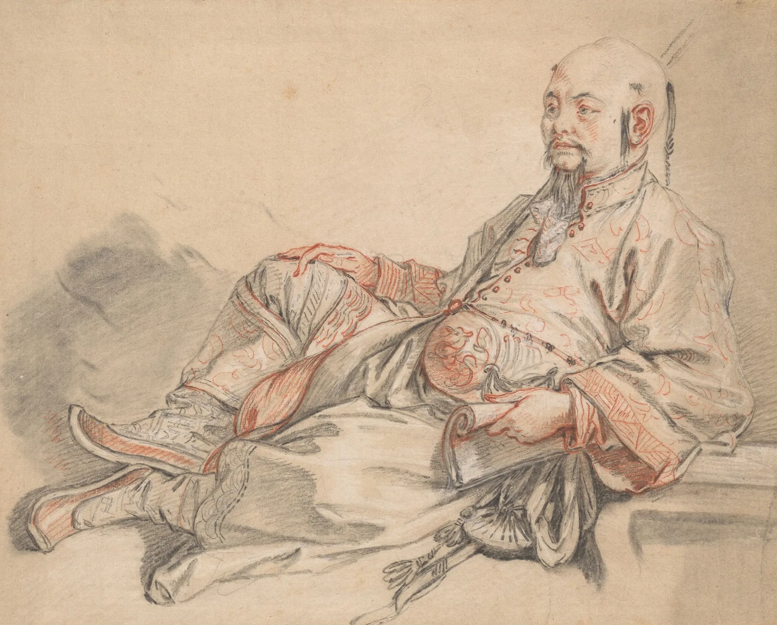 Man In Chinese Costume Reclining Wall Art by François Boucher - Canvas Print