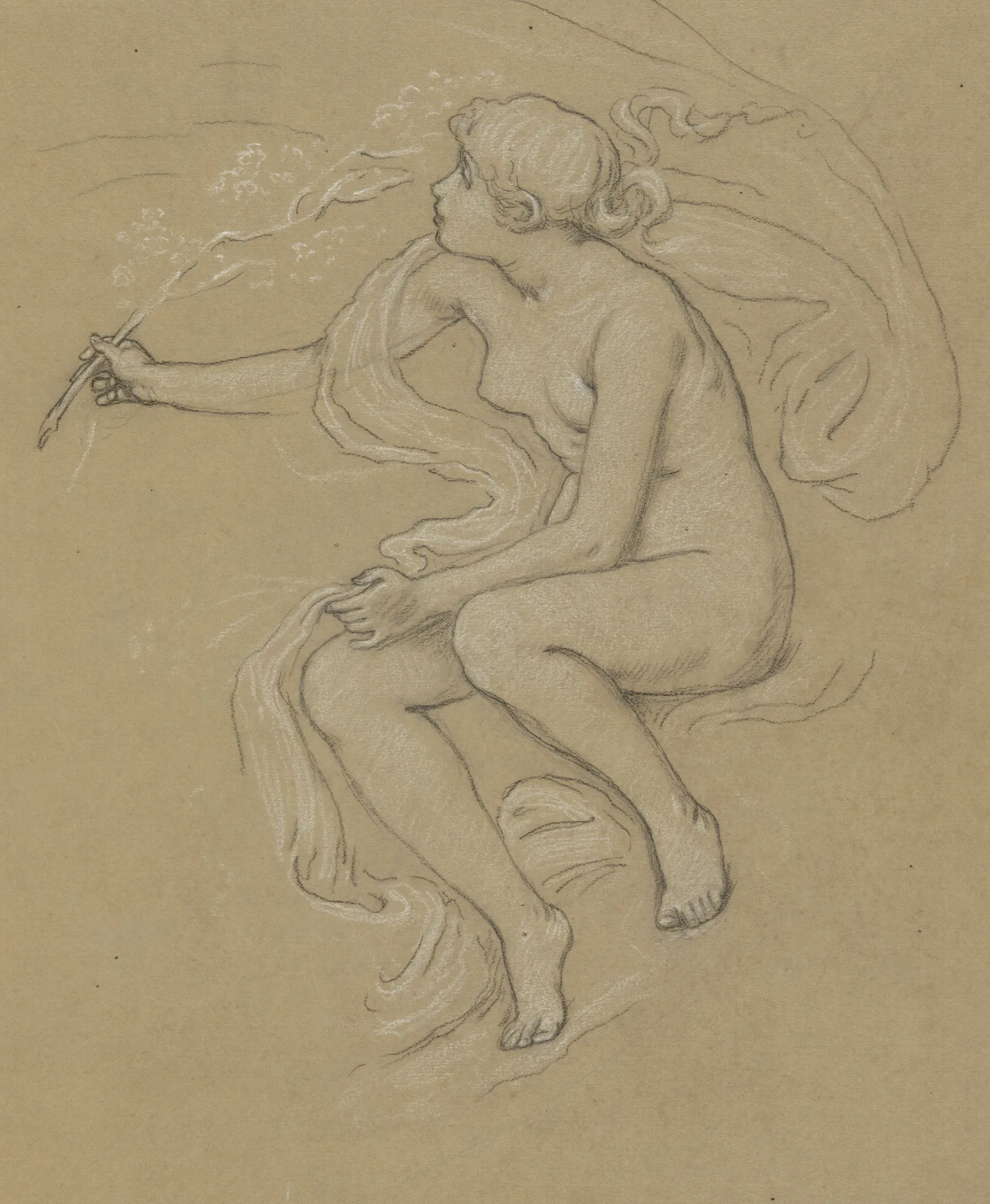 Study For Figure Of Spring Wall Art by Elihu Vedder - Canvas Print