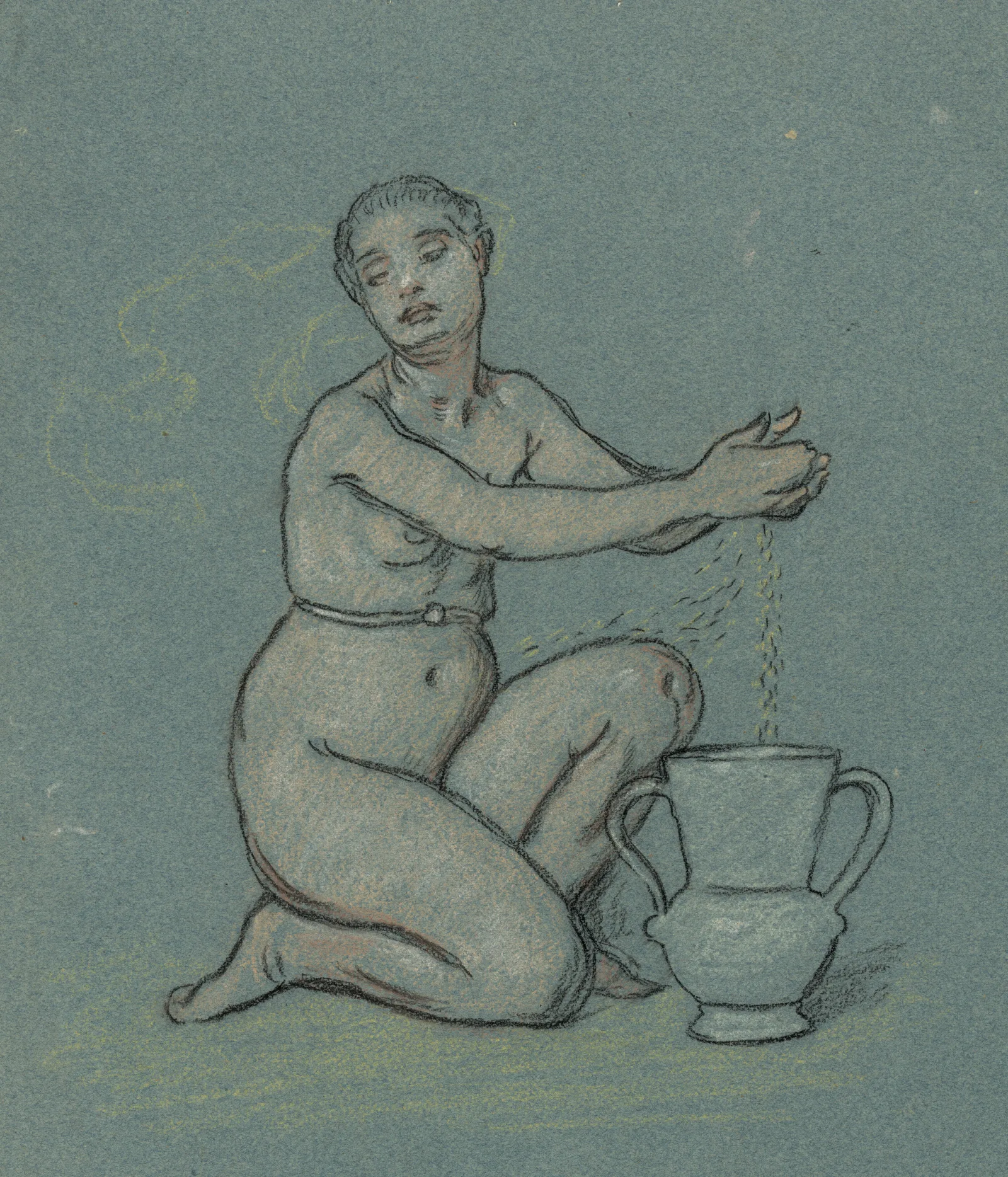 Nude Girl Winnowing Wheat Into Urn Wall Art by Elihu Vedder - Canvas Print