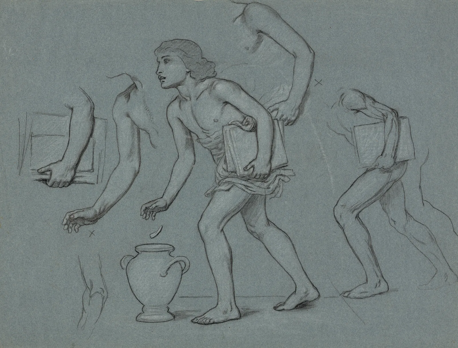 Studies For The Arm Body Books And Urn Of Male Figure Representing An Educated Electorate Wall Art by Elihu Vedder - Canvas Print