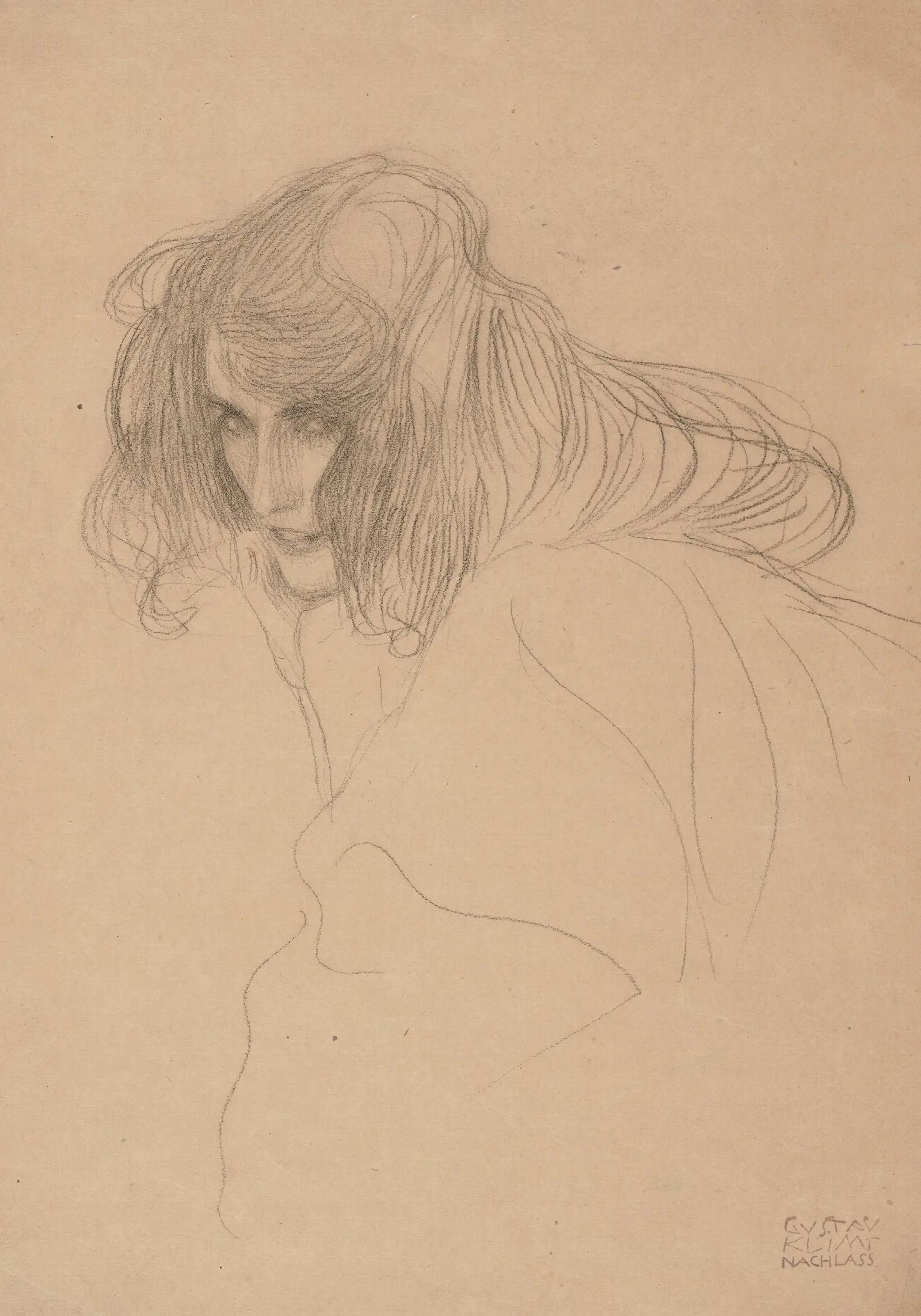Head Of A Woman In Three Quarter Profile Study For The Beethoven Frieze Wall Art by Gustav Klimt - Canvas Print