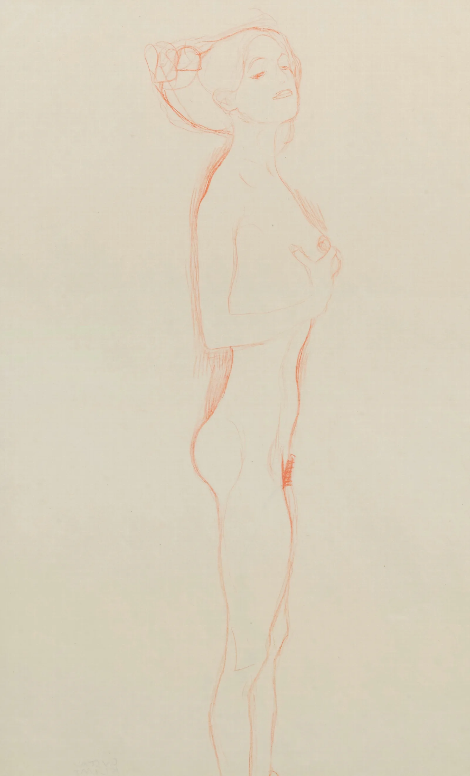 Naked Girl Standing With Right Hand To Breast Wall Art by Gustav Klimt - Canvas Print