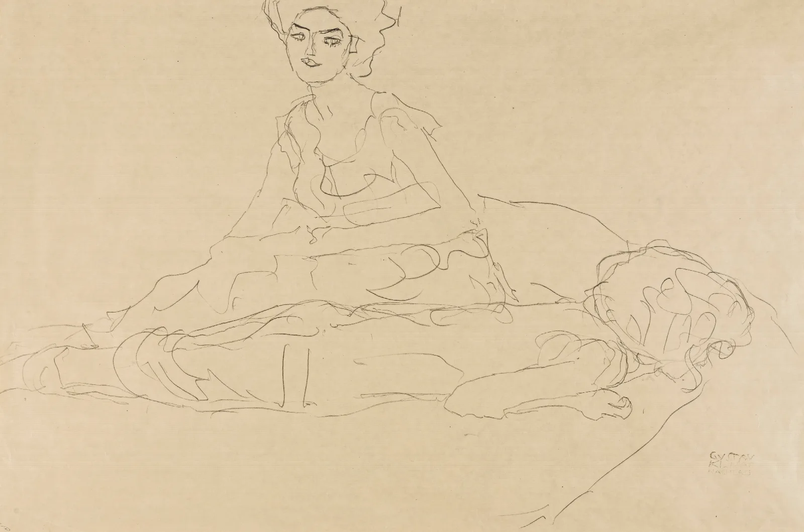 Studie Zweier Frauen Study Of Two Women Wall Art by Gustav Klimt - Canvas Print