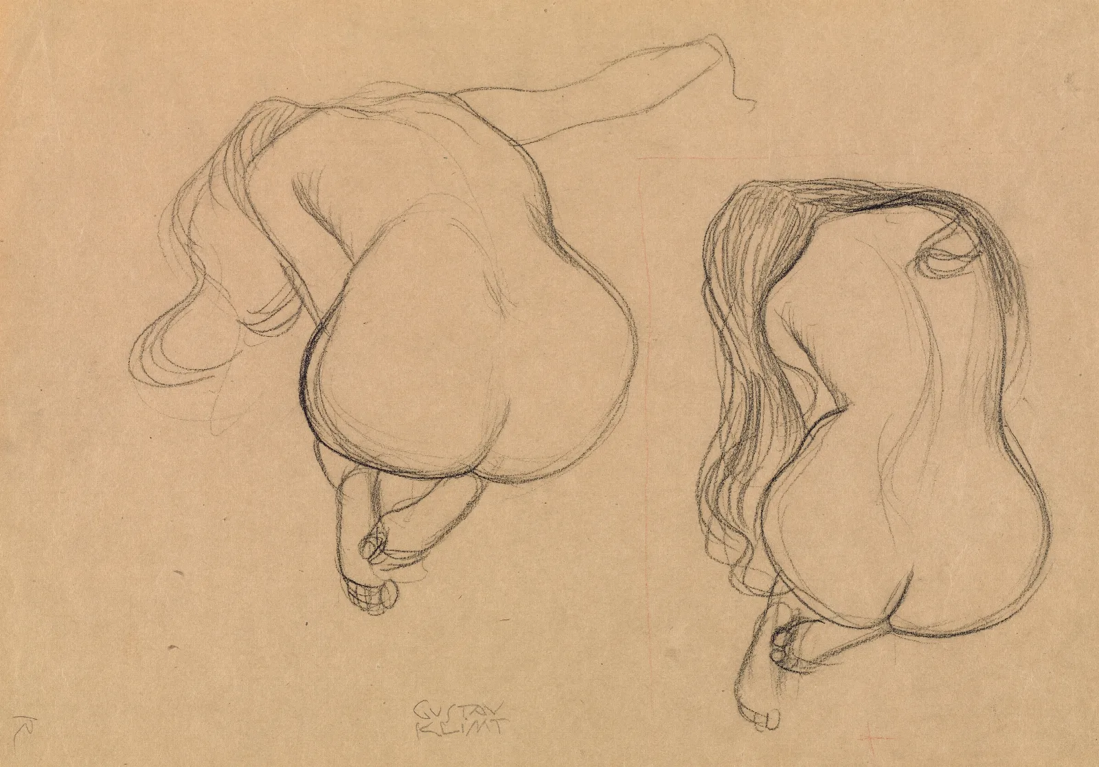 Two Studies Of A Seated Nude With Long Hair 2 Wall Art by Gustav Klimt - Canvas Print