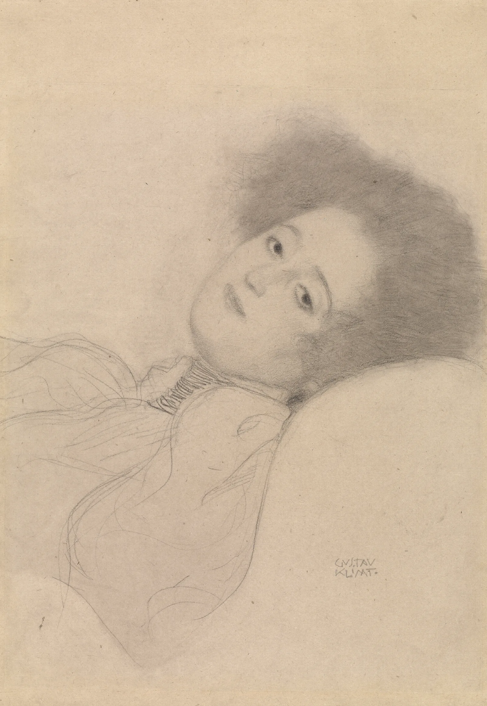 Portrait Of A Young Woman Reclining 2 Wall Art by Gustav Klimt - Canvas Print